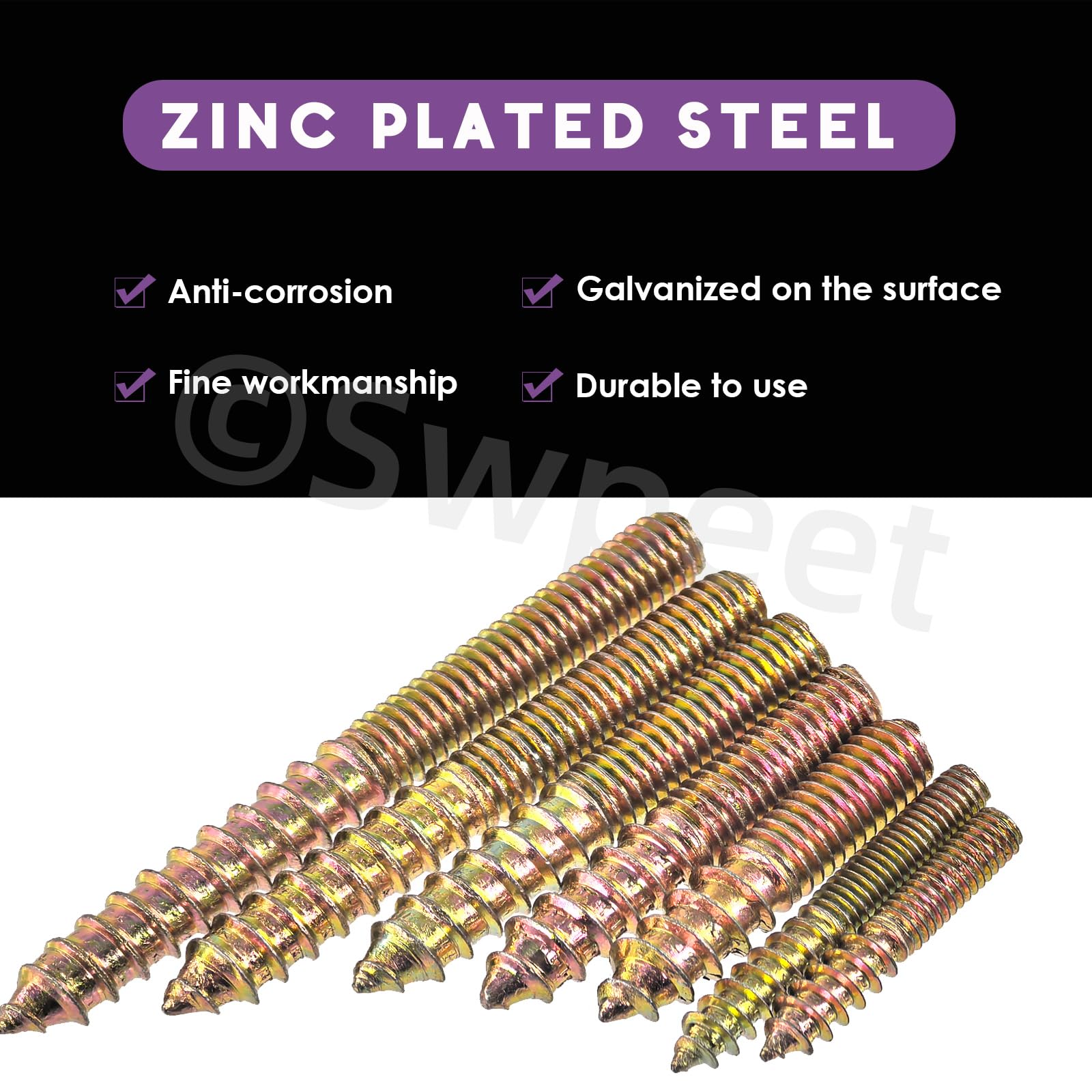 Swpeet Hanger Bolts Kit - 120pcs Zinc Screws -3