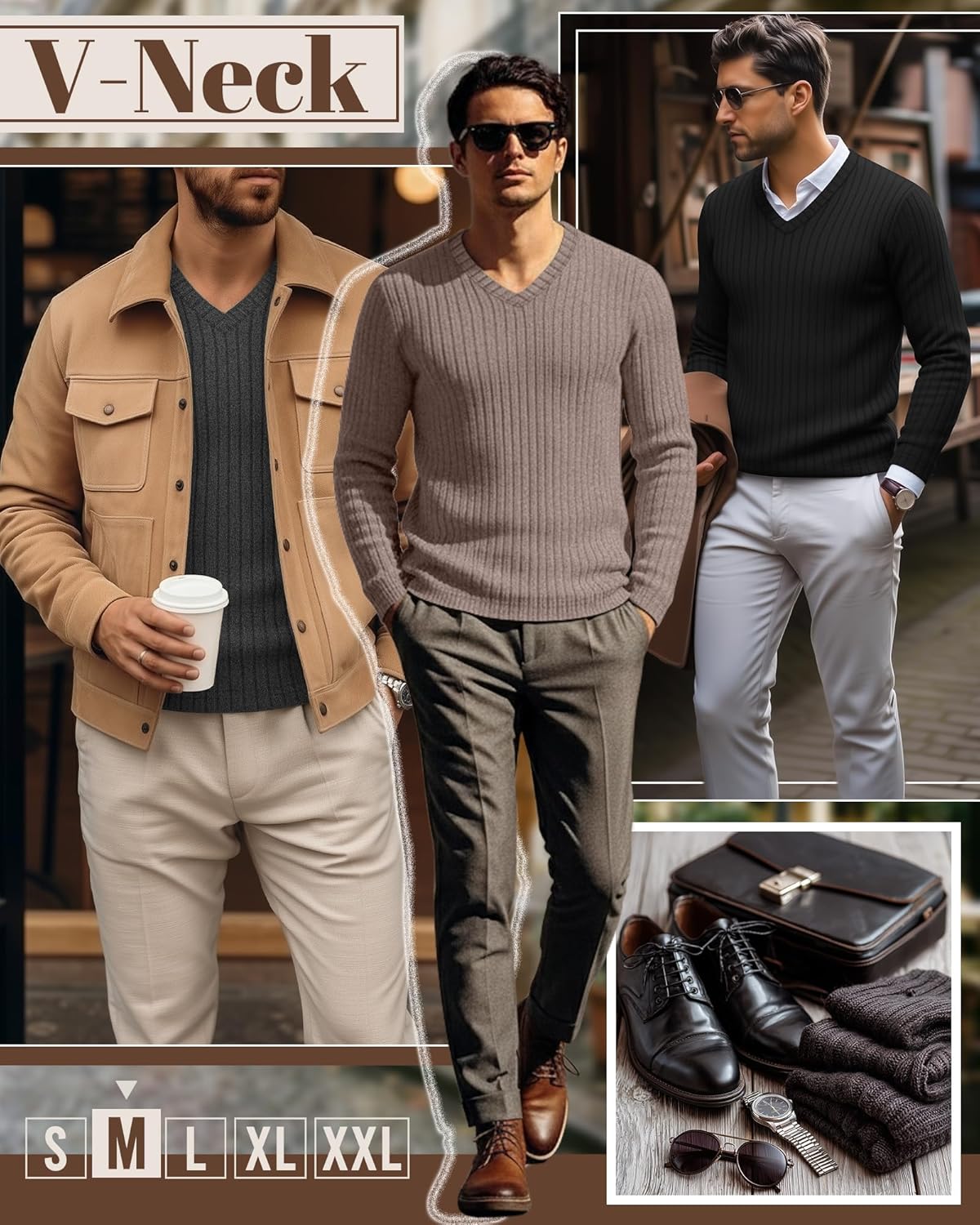 3 Pack Men's Ribbed V Neck Long Sleeve Shirts, Slim Fit Thermal Sweaters Tops Muscle Athletic Casual Gym Basic Tees - Image 4