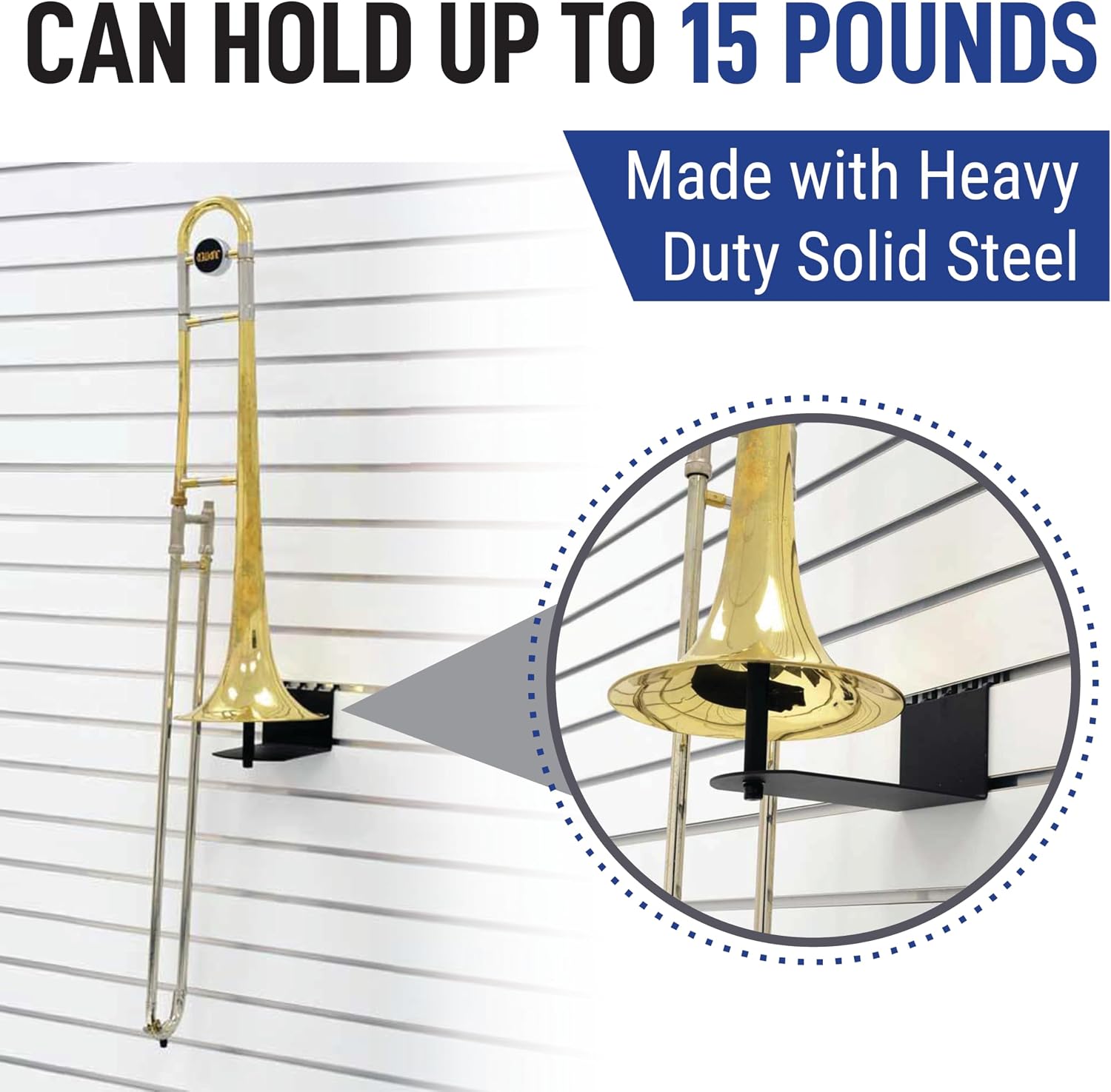 Trombone Holder – Slatwall and Pegboard Mount Display (Quantity 1) (1, Black)
