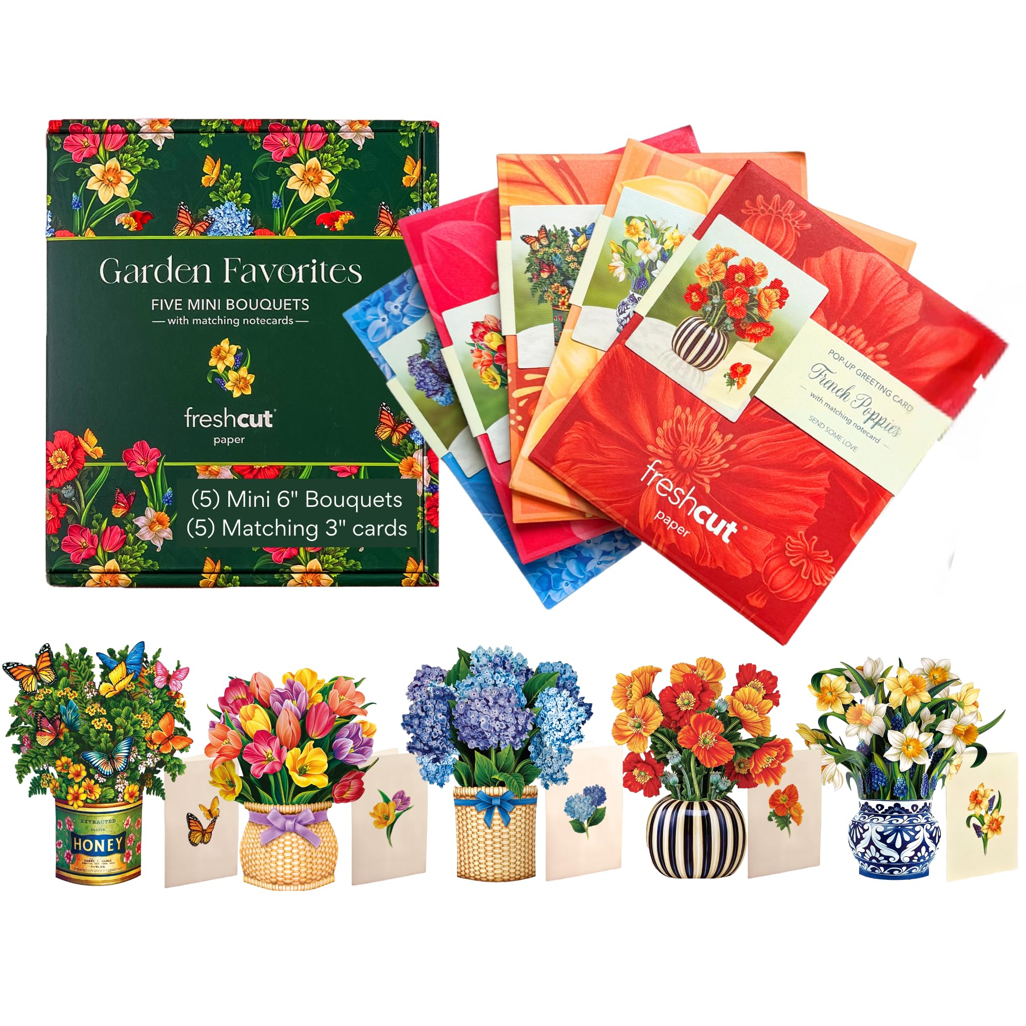 Freshcut Paper Pop Up Cards, Paper Flower Bouquet 3D Popup Greeting Cards with Note Card & Envelope, Birthday Card, Anniversary Card, Get Well Gifts for Women, Garden Favorites