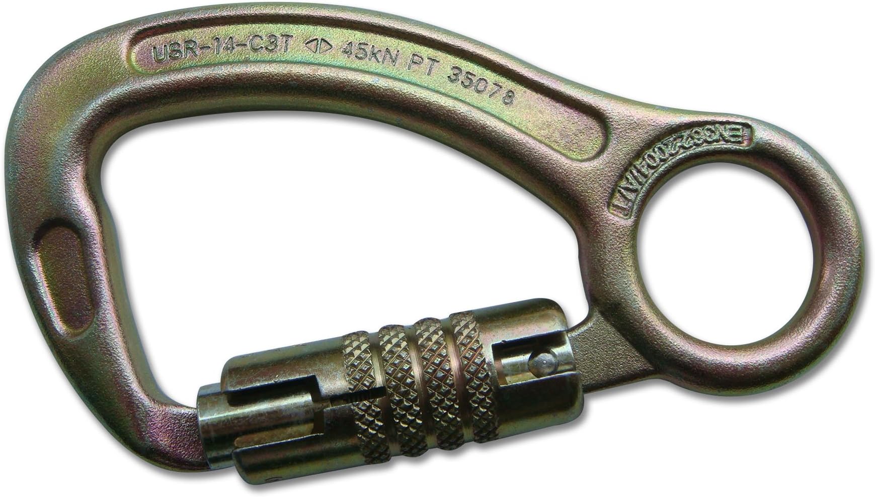 USR-14-C3T Triple Lock Steel Carabiner with Integral Eye, 139 mm x 77 mm - Safety Supply, Dimensions: 15.24 cm L x 12.7 cm W x 2.54 cm H, Origin: Taiwan, Weight: 2.0 lbs