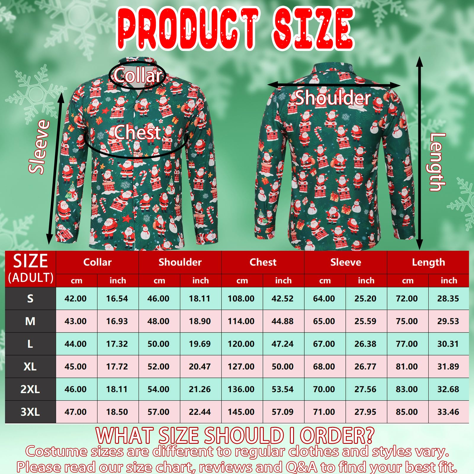 Mens Christmas Shirt 3D Printed Santa Claus Shirts Funny Long Sleeve Button Down Ugly Xmas Shirt Snowman Elf Reindeer Hawaiian Costume Festive Holiday Party (UK - Image 2