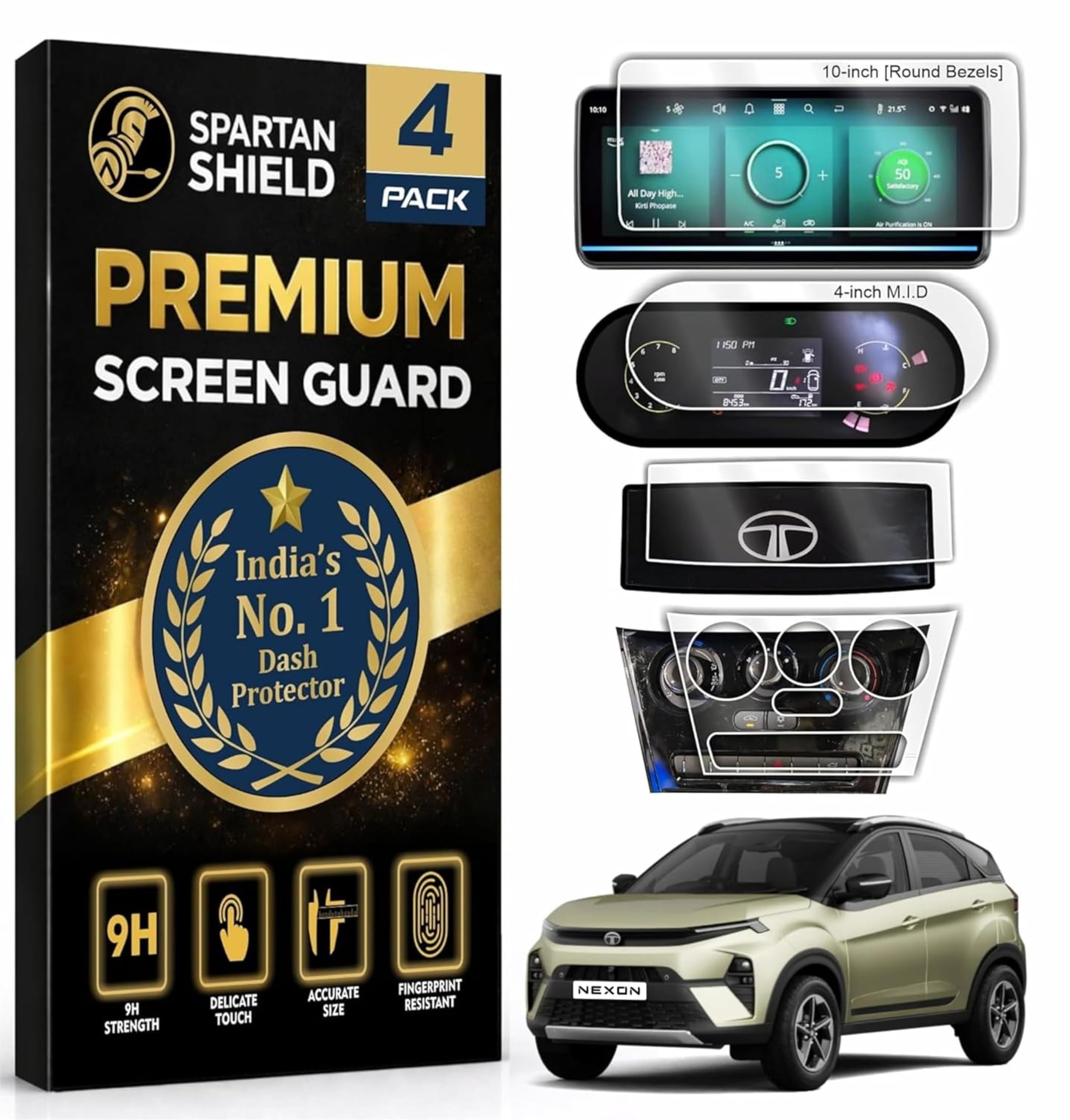 {4 Pack} Screen Guard for Tata Nexon 2026 | 10.25” Infotainment (Round Corners) + 4” MID + AC Panel (Manual Buttons) + Steering Cluster Protector | Fits ** PURE+ / Pure PLUS S / Smart+S CNG ** | HD Clear, Anti-Scratch, Water Resistant | Nexon 2025 Facelift Car Dashboard Display & Stereo Accessories [Not Tempered Glass] **Match Each Screen Shape & Size Before Ordering*-image-35