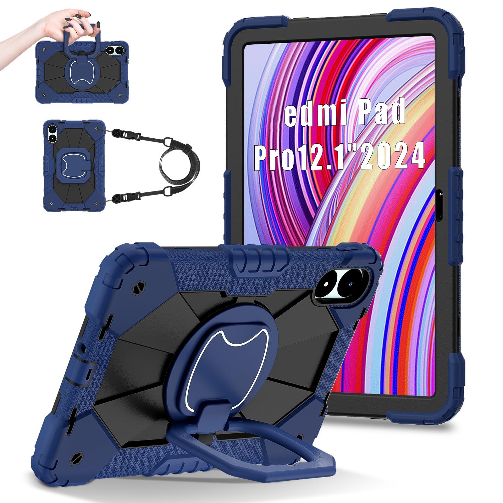 Compatible with Xiaomi Redmi Pad Pro 12.1"/Poco Pad 12.1" Case Tablet, Shockproof Protective Case with Kickstand/Hand Strap/Rotating Stand/Shoulder