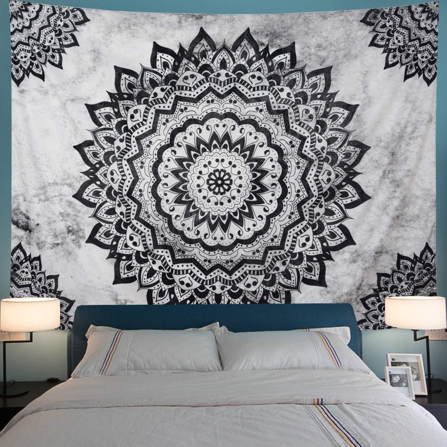 Leofanger Black and White Mandala Wall Tapestry - Bohemian Flower Psychedelic Hippie Wall Hanging for Bedroom (51.2 x 59.1inches)