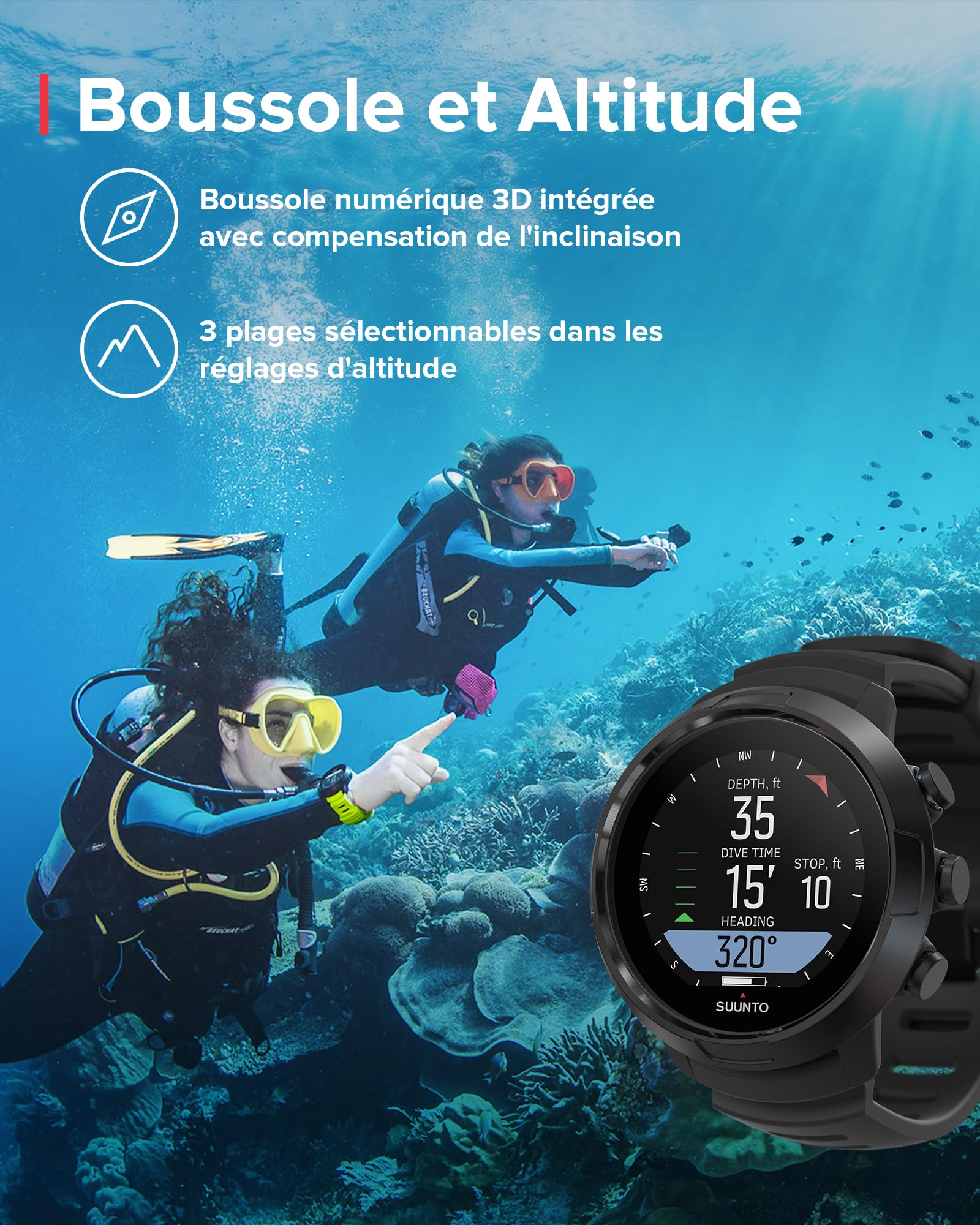 SUUNTO D5 Montre de Plongée Numérique Écran Couleur Étanche 100 m Ordinateur Sous-Marine Autonomie 12H