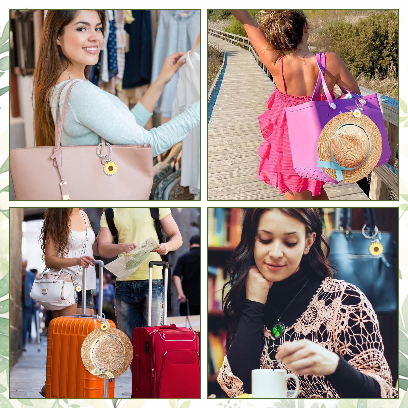 2 clips para sombreros para viajar en la bolsa: fija de forma segura los sombreros a bolsos, bolsos, equipaje, manos libres, evita pérdidas en la playa o salidas, Blanco, amarillo claro 7