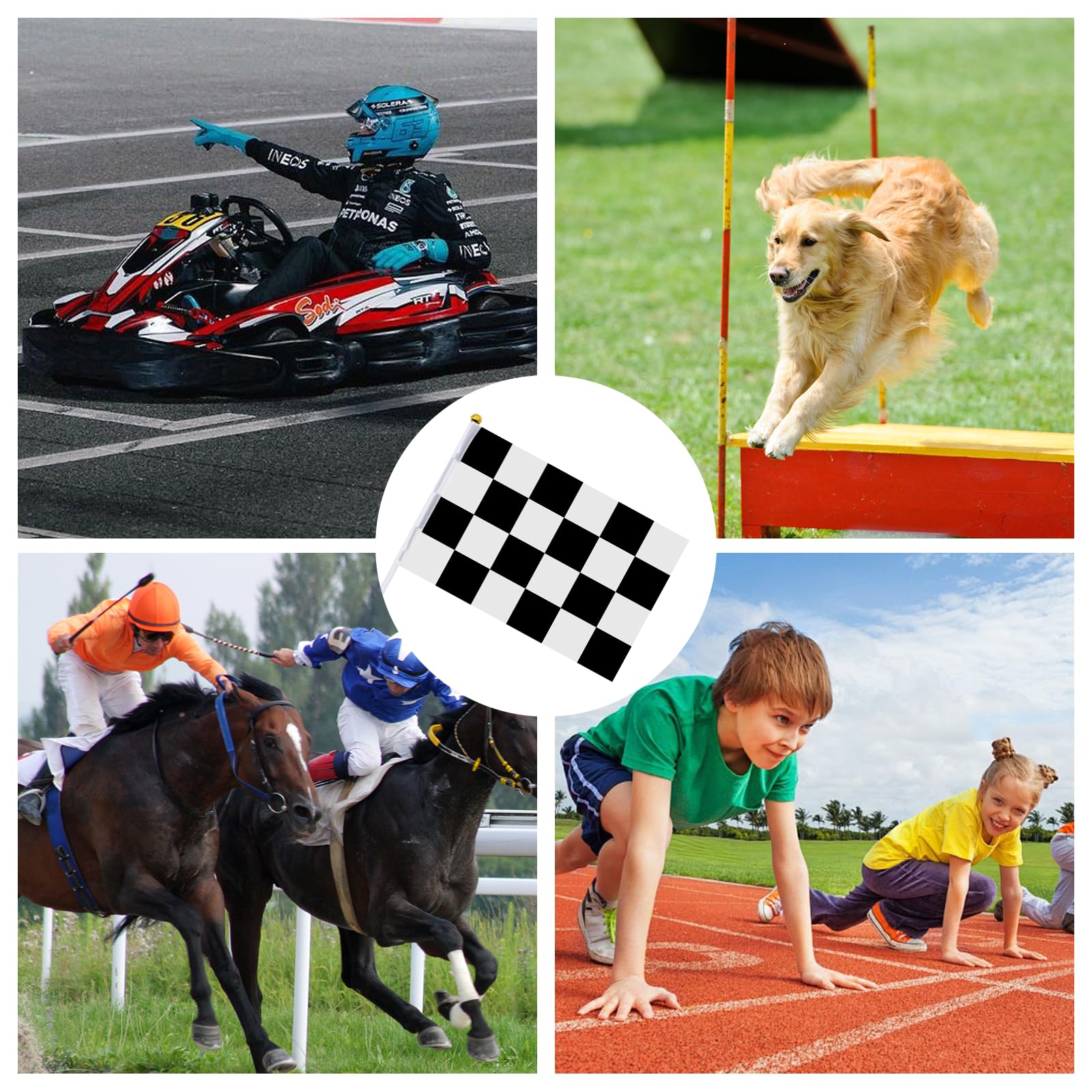 50 sztuk flagi w kratkę, czarno-białe, wyścigowe, mini flaga celownicza do sportów motorowych, wyścigów, urodzin, na imprezę, weran sportowy, dekoracja, 14 x 21 cm