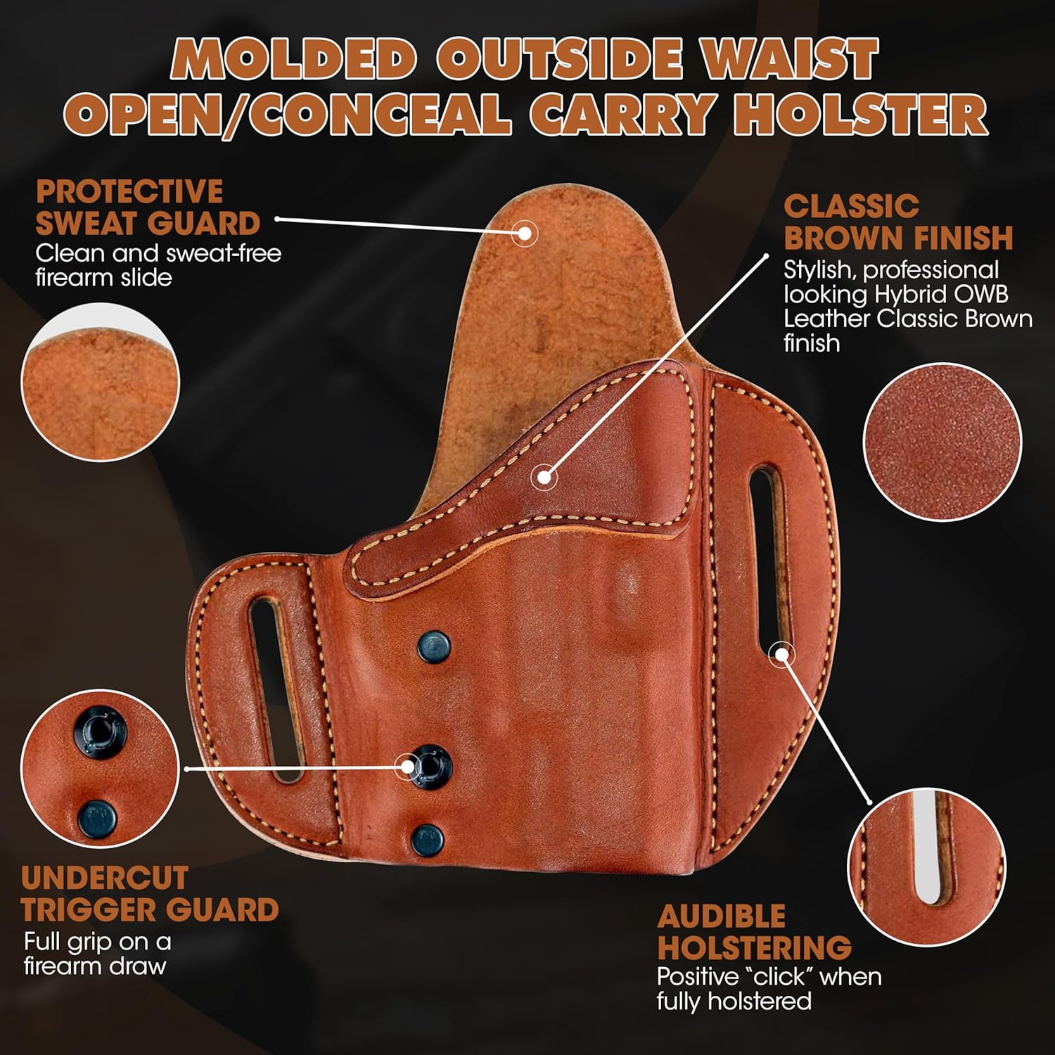 Urban Carry LockLeather OWB Holster | Leather & Kydex Concealed Carry Gun Holster for Men – Secure Slide-Lock System – Compatible with a Wide Range of Firearms – Classic Brown, #209 - Right Hand