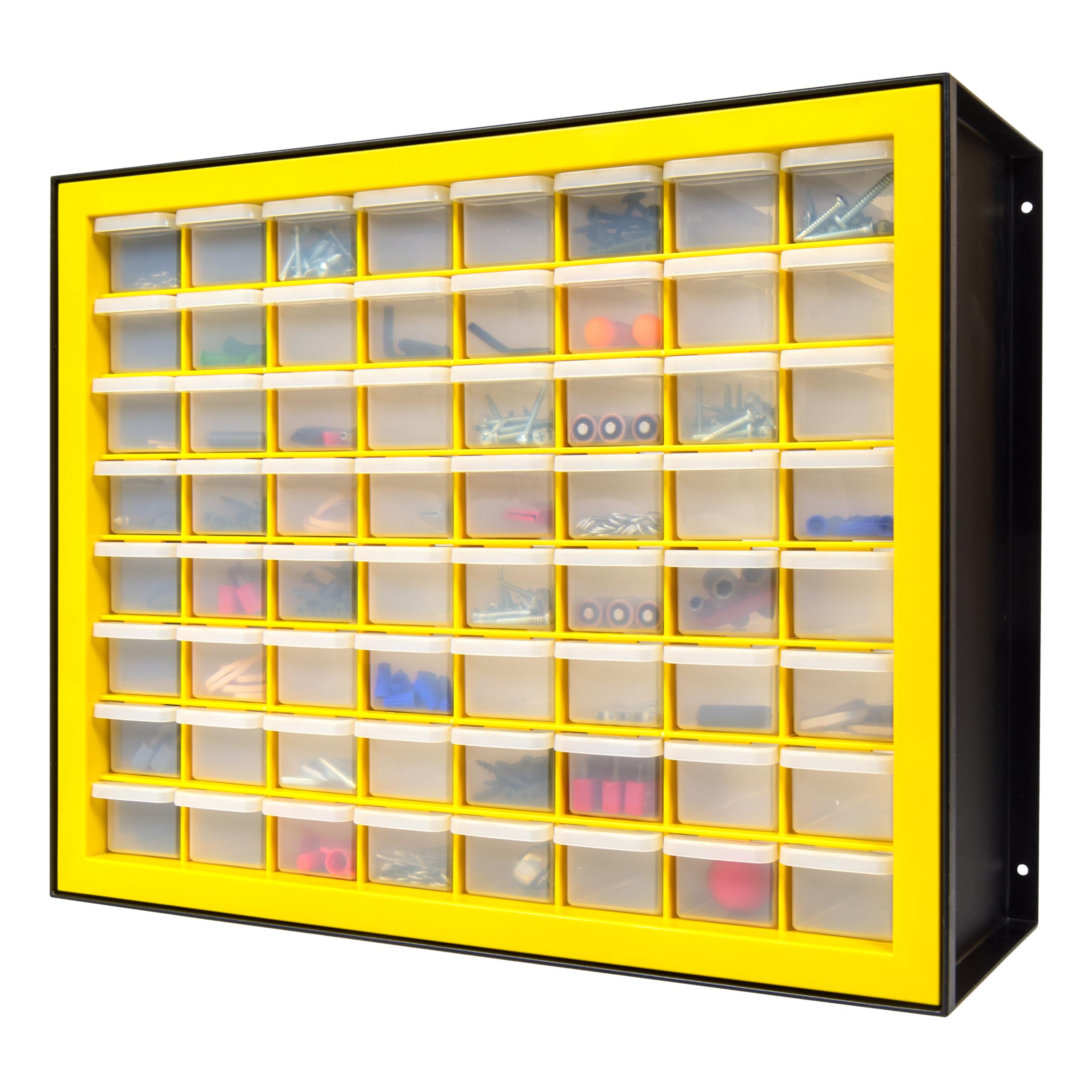 IRIS USA Bead Organizer Storage Bin Drawer Cabinet, 64-Drawer Plastic Organization Chest for Screws Bolts Nails Hardware Small Parts Electronics Charm Tools Scrapbook Art Craft Hobby Supplies - Yellow