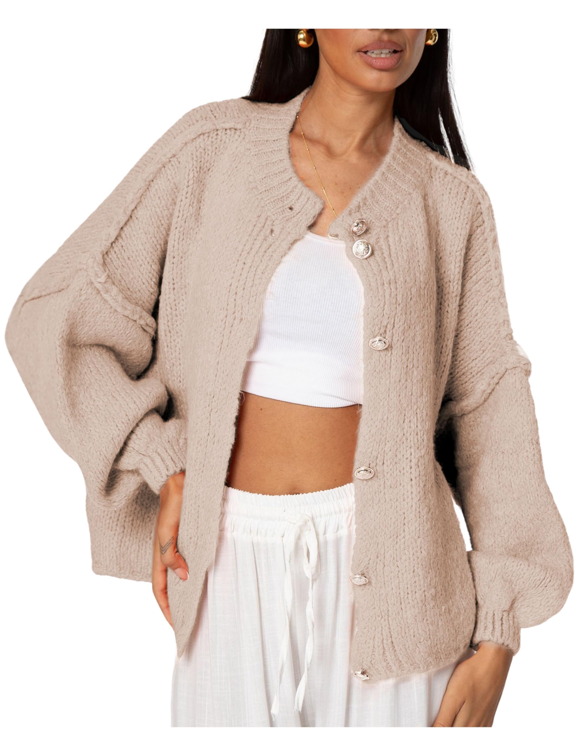 Womens Cardigan Sweaters Casual Lightweight Long Sleeve Button Up Knit Oversized 2026 Fall Outwear-image-49
