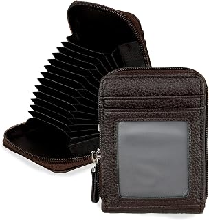 Storite 12 Slots RFID Blocking PU Leather Unisex Card Holder Wallet, Brown | 12 Card Slots, 2 Cash Slots, 1 ID Window, Zip... Price In India