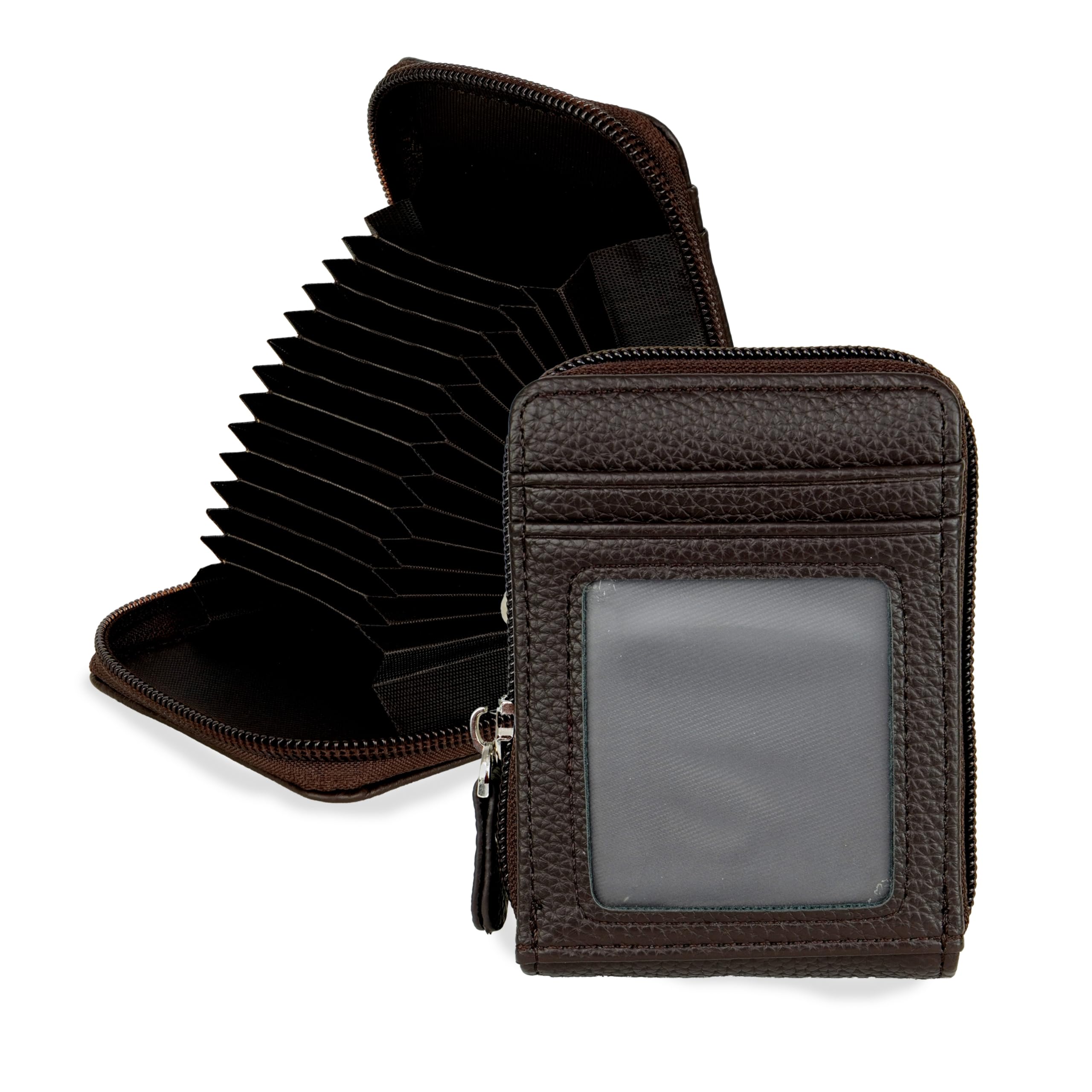 PU Leather 10 Slot Vertical Credit Debit Zipper Card Holder Money Wallet Coin Purse for Men & Women - (Chocolate Brown,11.5x2.5x7.5 cm)-image-11