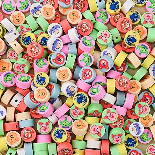 Miniatura 2 de 350 cuentas de arcilla polimérica, lindas cuentas mezcladas de colores a granel para fabricación de joyas, cuentas de dibujos animados de anime, kit