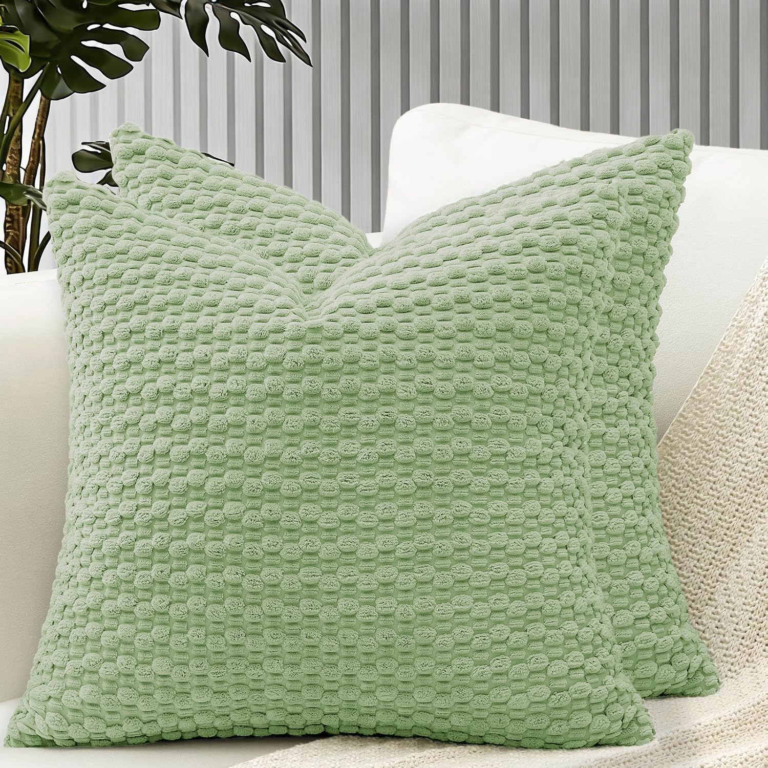 HOMTRYLIC Cushion Covers 60x60 cm Set of 2 Soft Corduroy Decorative Throw Pillows Covers Boho Pillow Cases Farmhouse Pillowcases for Sofa Bed Couch Home Decor, Sage Green