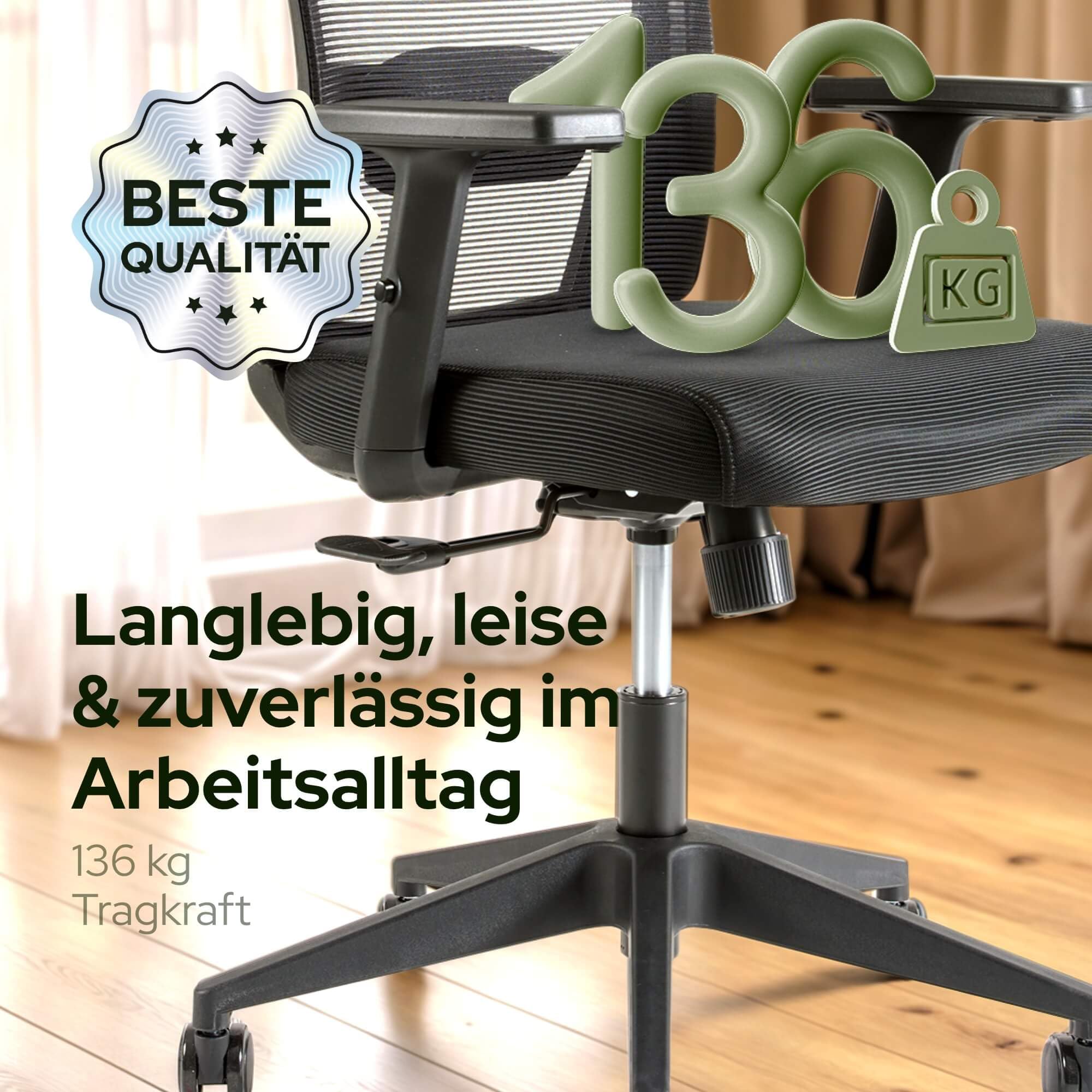 Arebos Bürostuhl Ergonomisch, Schreibtischstuhl mit Verstellbarer Kopfstütze, Armlehnen, Lendenwirbelstütze, Drehstuhl Wippfunktion, Chefsessel aus Mesh,Rückenschonend, Bürostuhl 136kg
