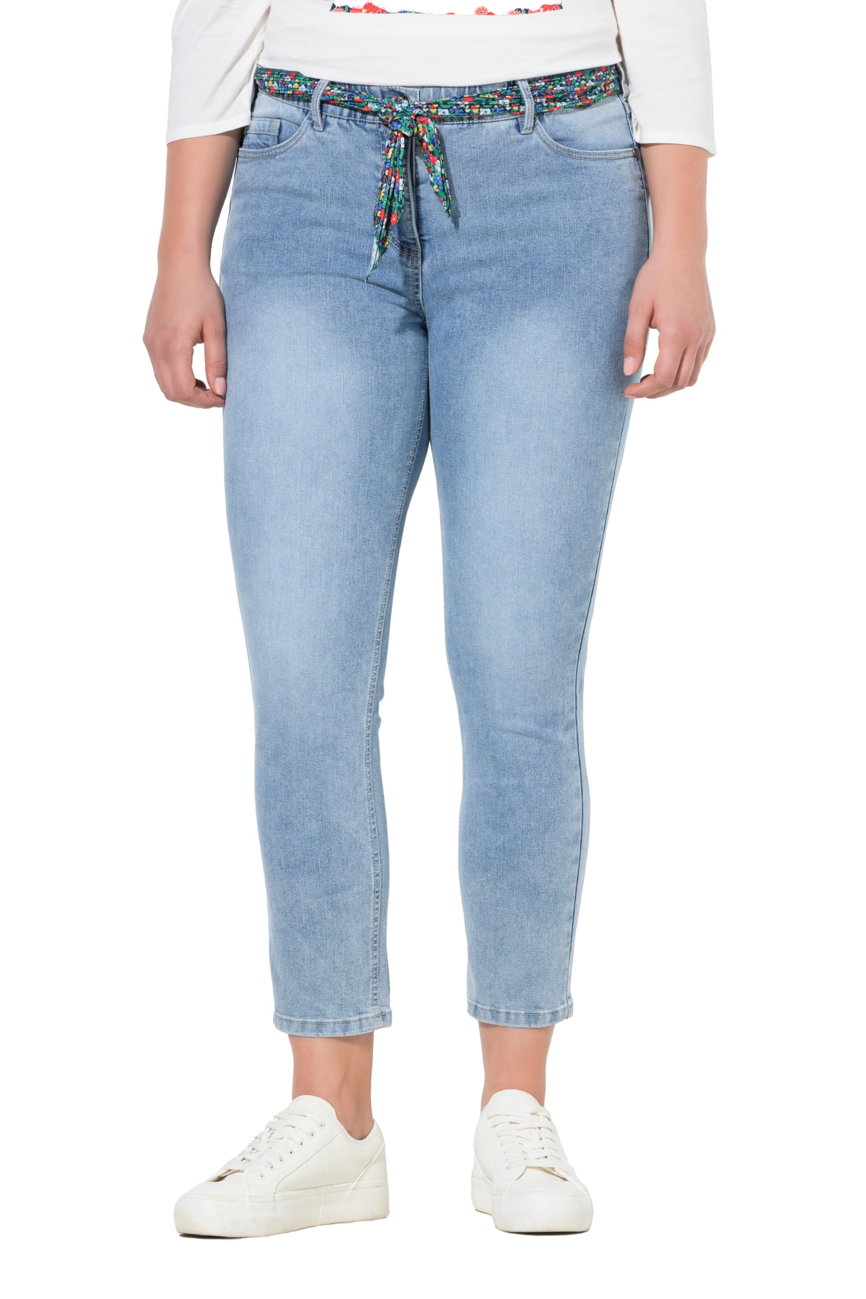Ulla Popken Damen große Größen Übergrößen Plus Size Jeans Sarah, Tuchgürtel, verkürzt, schmales Bein 845626