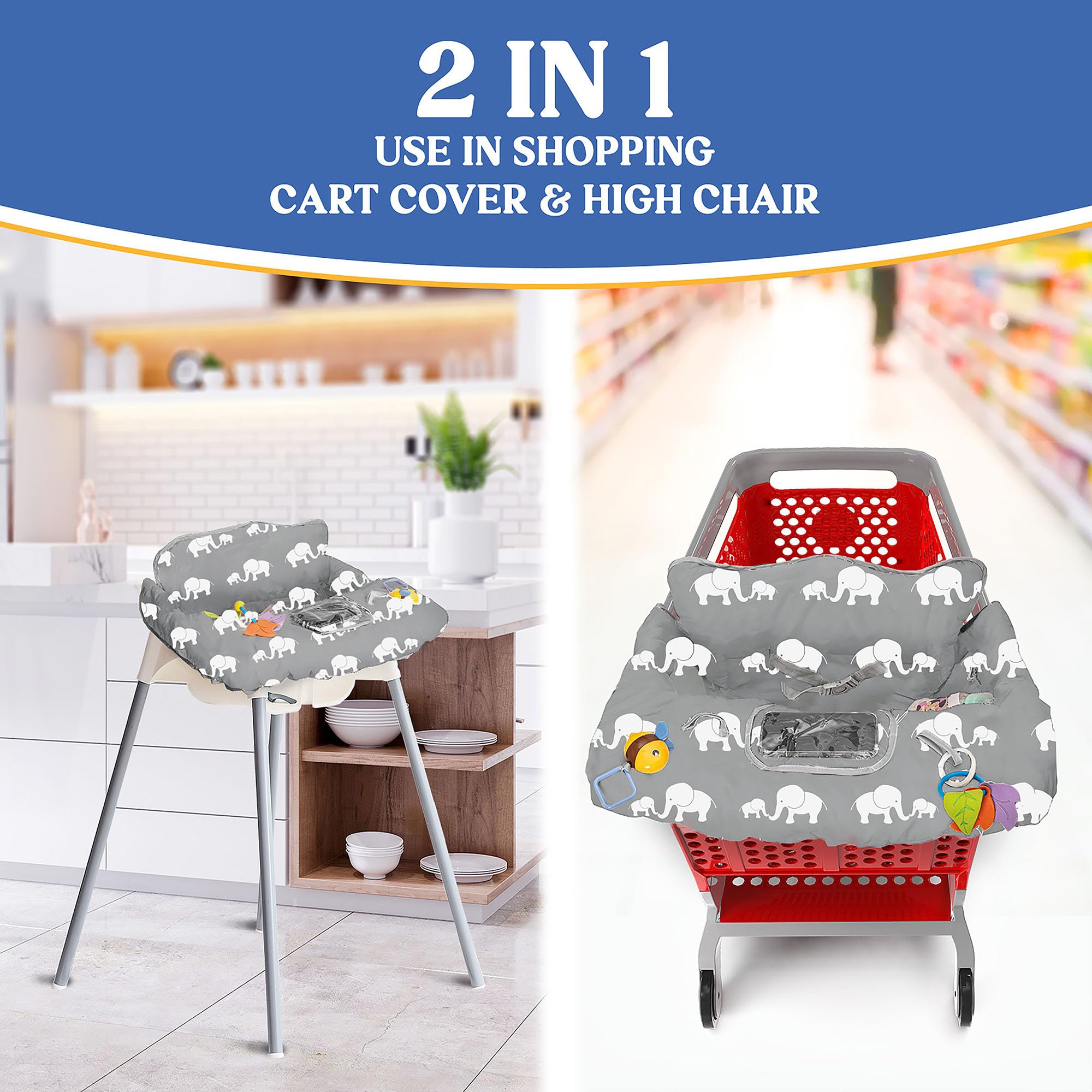 Funda para carrito de compras para bebé PILLANI, funda de silla alta para asiento de restaurante, cubierta de carrito de comestibles para bebés/niños/niños, fundas de algodón para bebés, funda para