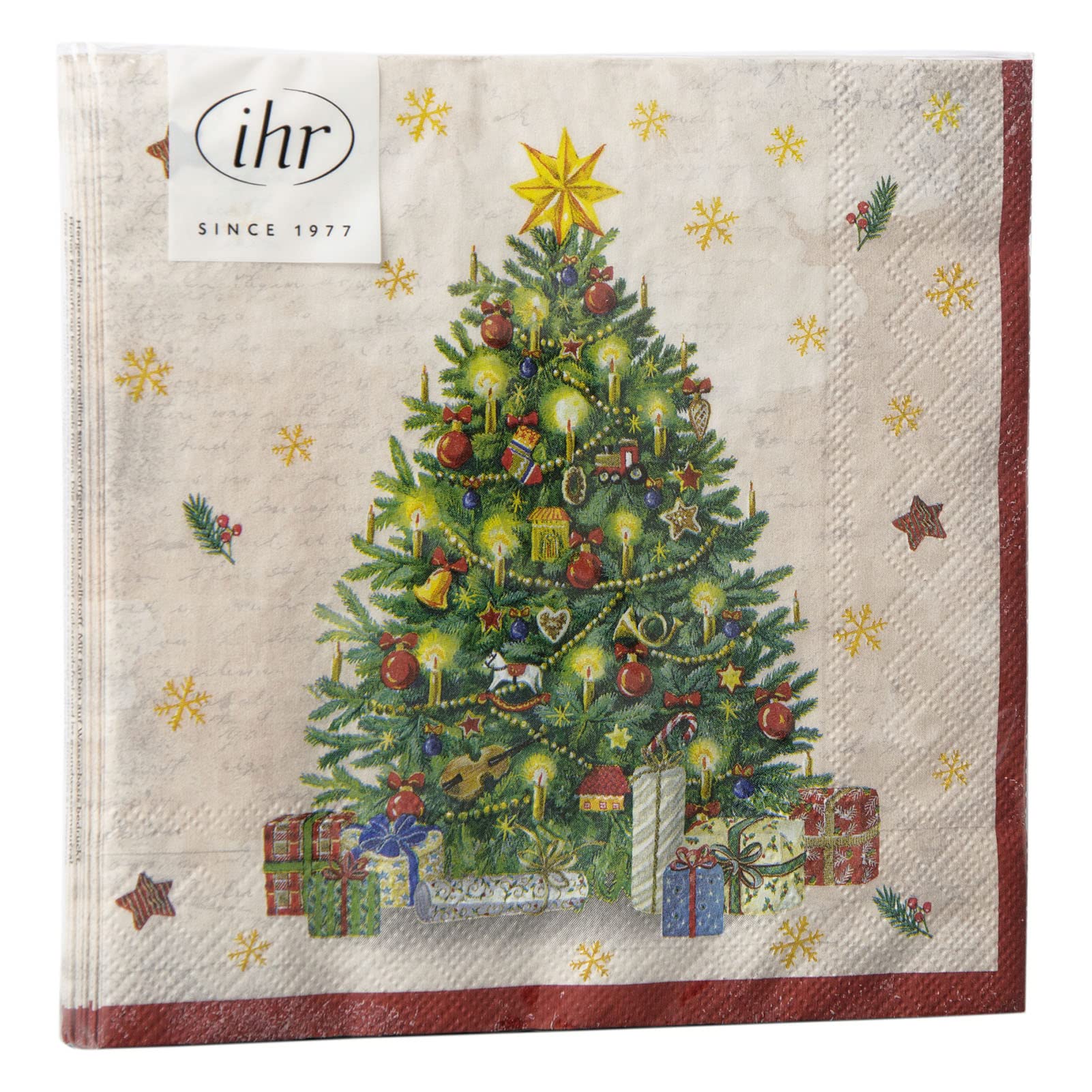 IHR Ideal Home Papierservietten 'STICK TREE WITH GIFTS', 20 Stück, 33x33cm, Creme – Nachhaltig