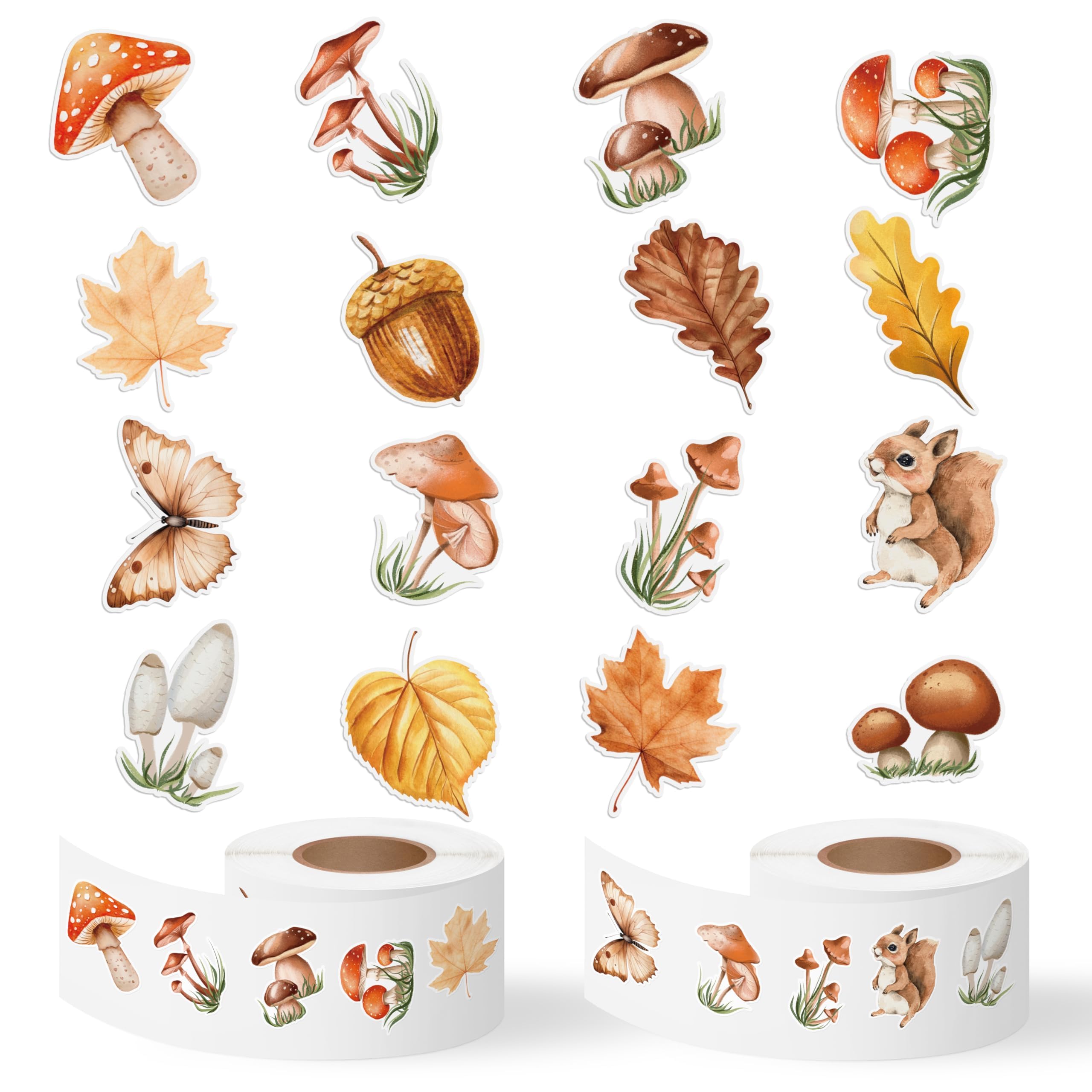 Autocollants champignon aquarelle d'automne, stickers écureuil et feuilles d'érable