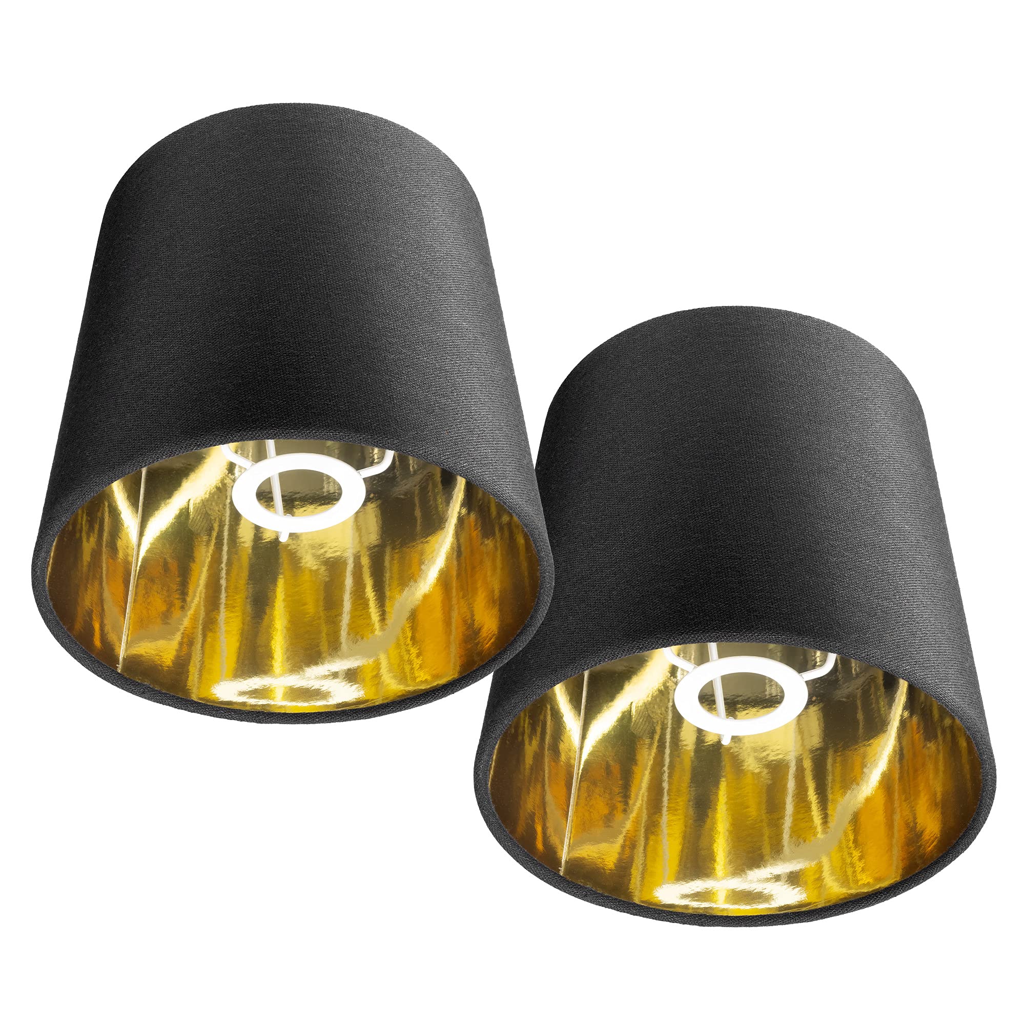 Navaris Set 2x Paralume Lampada in Tessuto Nero Interno Dorato - Para Lume Abatjour Luce da Tavolo Lampadina E14 - Paralumi Neri Ø172-137x152mm