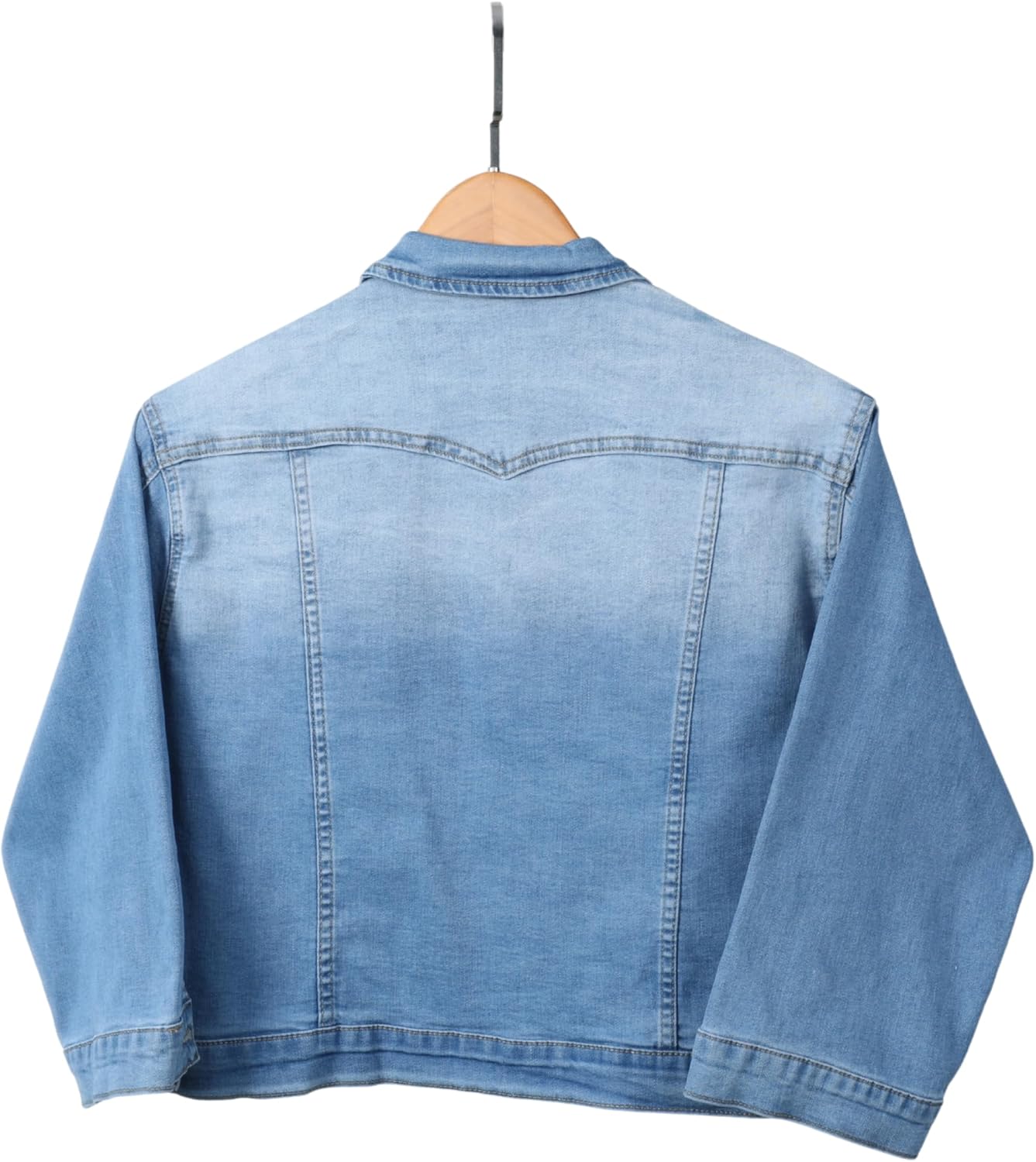 AMEBELLE Women's 3/4 Sleeve Strech Distress Slim Crop Denim Jean Trucker Jacket - Image 2