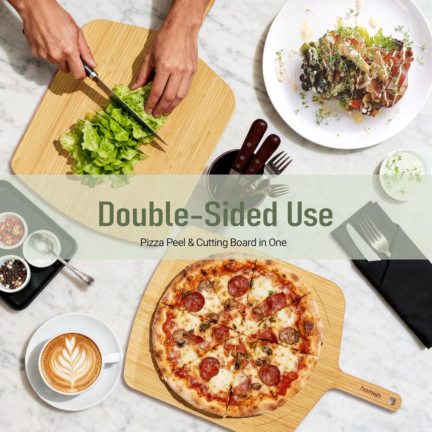 Bamboo Pizza Peel with Size Markings – 10”, 12”, 14 inch Wood Pizza Paddle Turner with Easy-Grip Handle for Sliding in Oven | Non Stick Board for Homemade Baking, Serving, Cutting Bread & Pastries