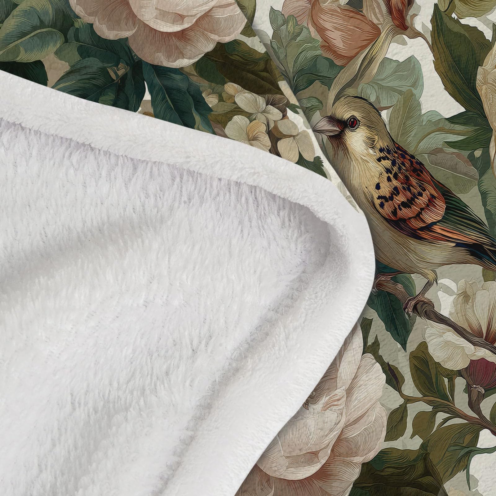 Manta de forro polar de franela, crema suave duradera cálida peluche 200 x 220 cm mantas, vintage plantas enredaderas rosas flores impresión manta franela día de la madre Navidad regalos para mamá