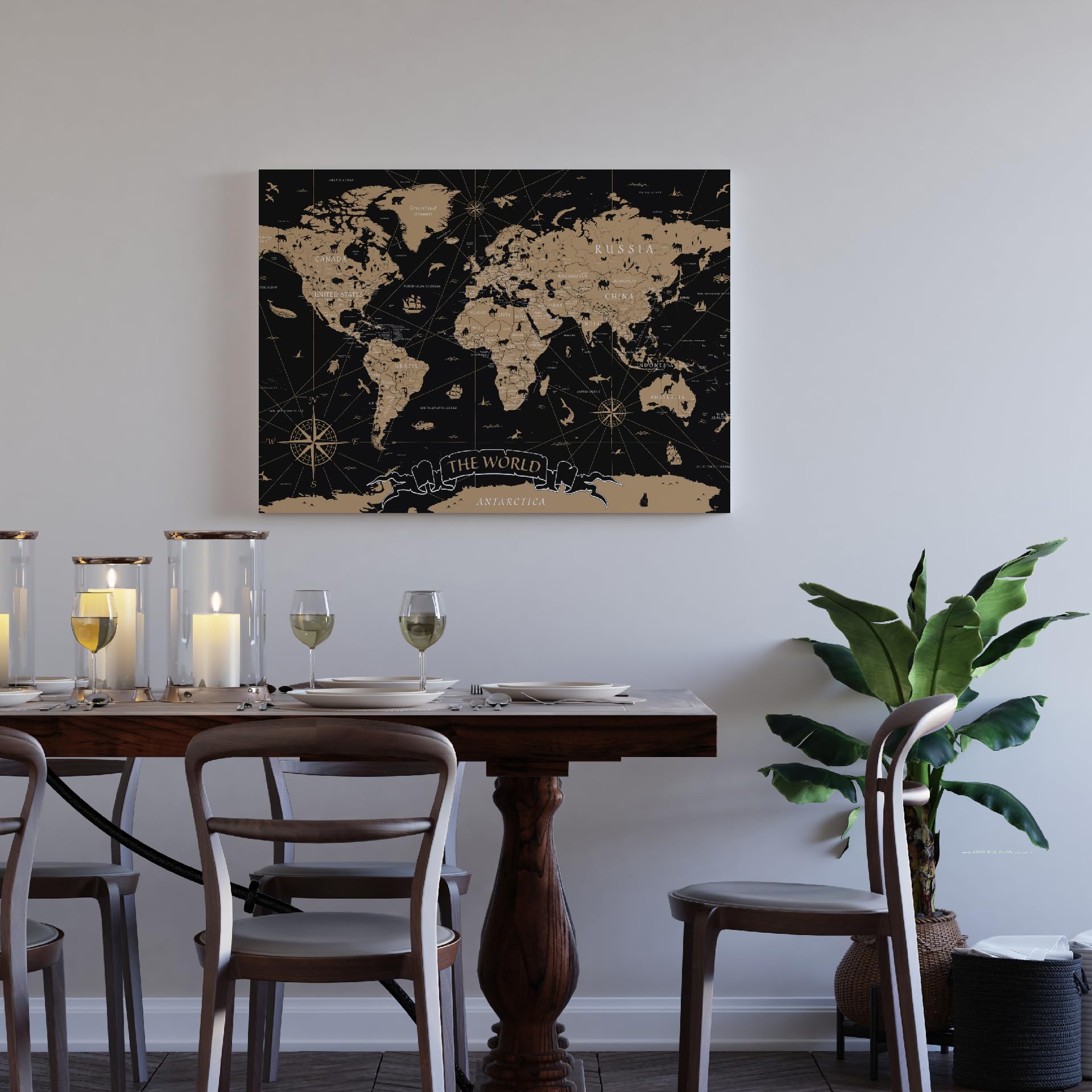 Wysokiej jakości mapa świata z płótna 120 x 80 cm – akustyczna tablica do przypinania – napis w języku angielskim