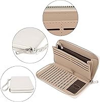 Vista 4 de UTO Cartera de cuero con cremallera alrededor de tarjetero organizador de pasaporte para damas con cartera de viaje con correa de muñeca, 0911