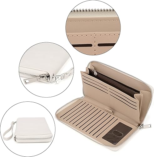 Miniatura 4 de UTO Cartera de cuero con cremallera alrededor de tarjetero organizador de pasaporte para damas con cartera de viaje con correa de muñeca, 0911