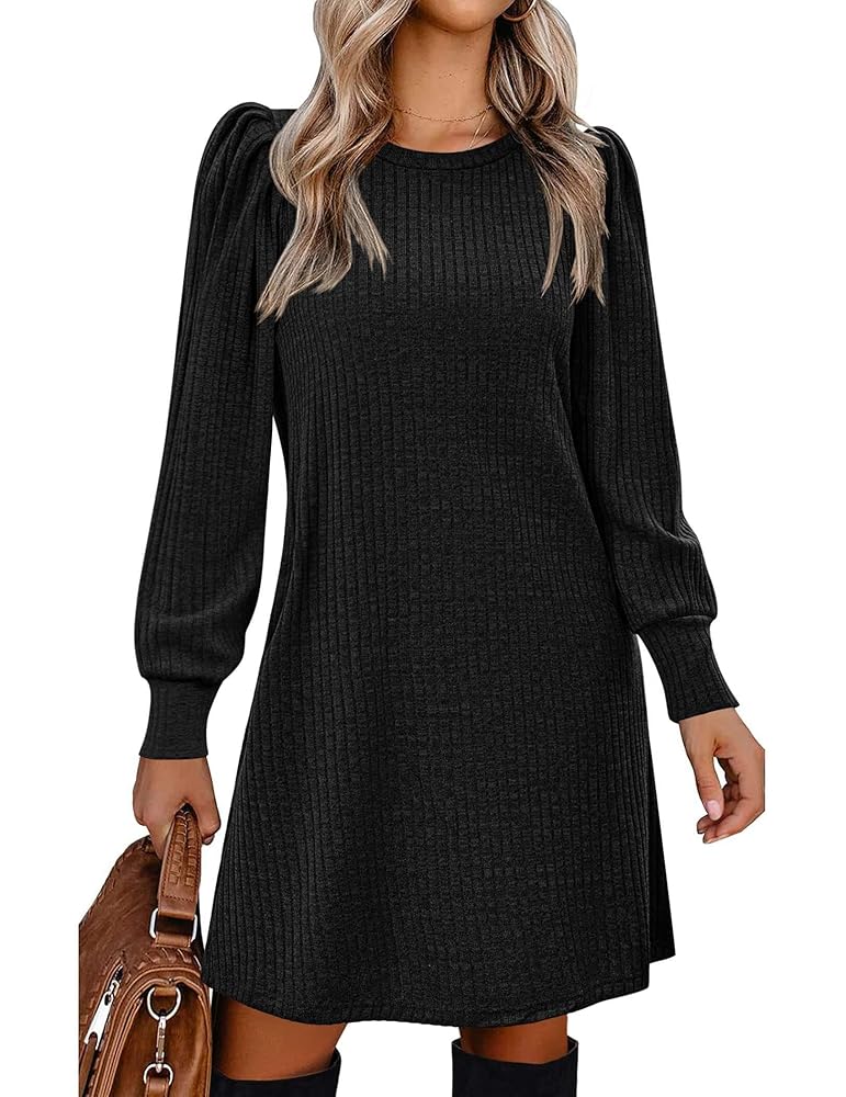 Zeagoo Women Knit Dress Puff Long Sleeve Dress for Fall