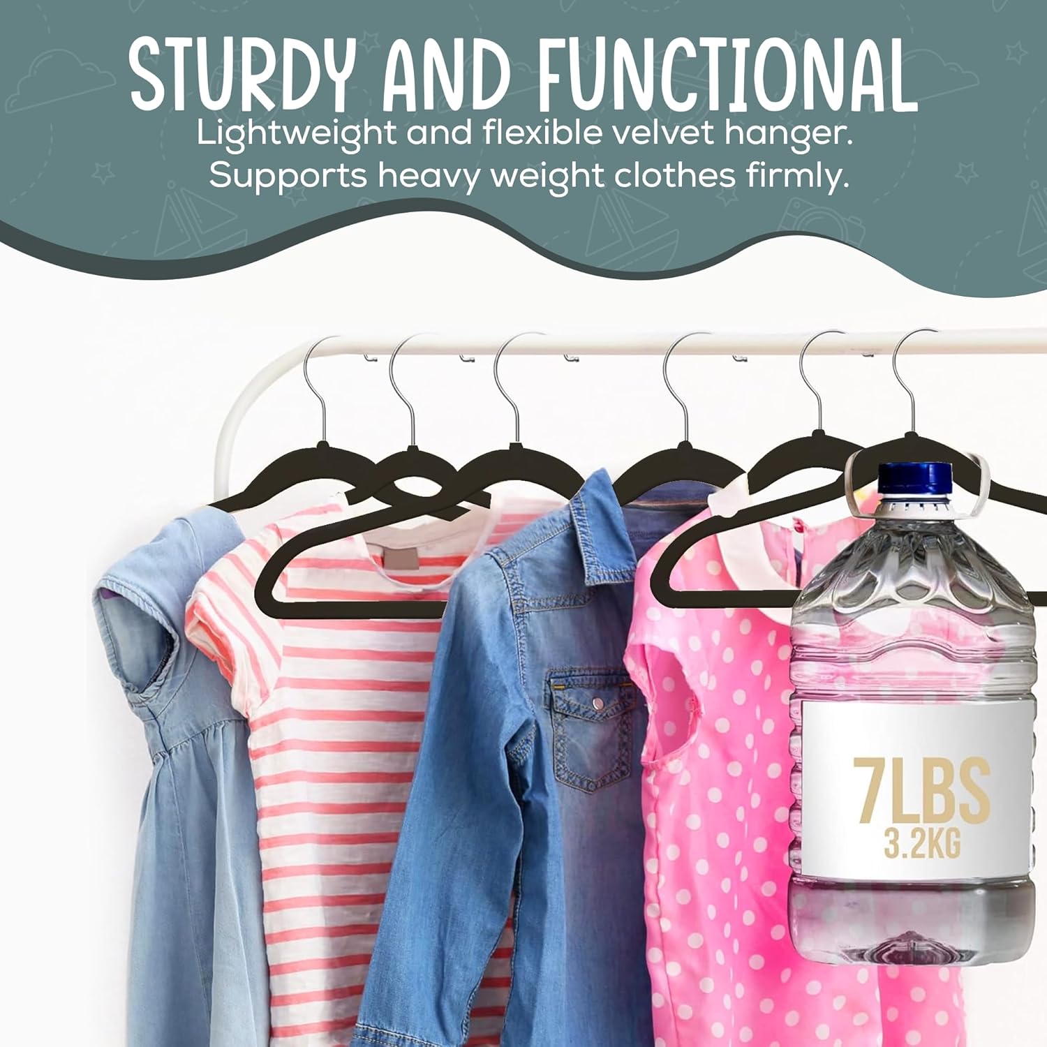 50 Premium Kids Velvet Hangers - 14" Non-Slip Clothes Hangers for Kids & Preteens - Ultra Slim, Space-Saving, Strong & Durable Hangers with 360° Swivel Hook - Black - Image 7