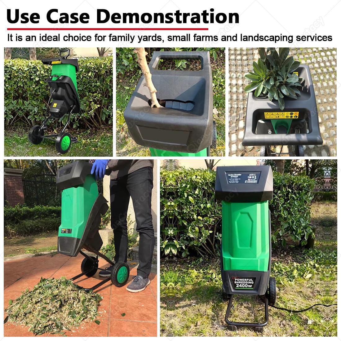Biotrituradora Eléctrica Portátil de Jardín Yellow | Trituradora Portátil Para Jardín, Cuchillas De Acero Al Manganeso De Doble Endurecimiento, Procesa Ramas Hasta 40mm De Grosor
