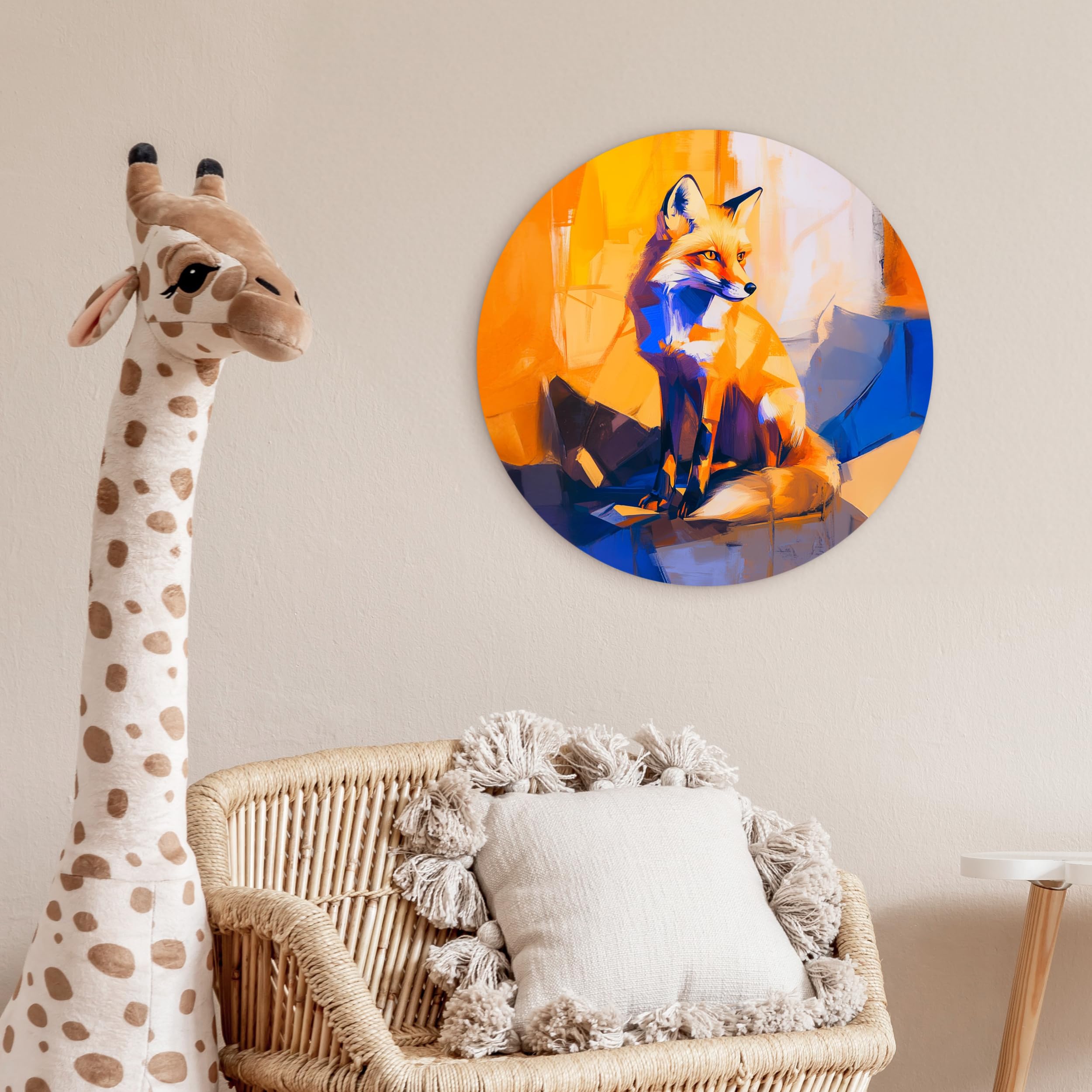 MuchoWow© Wandkreis Ø60 cm Home Decor Modern Dekoration Deko Wandbilder Wanddekoration Zimmerdeko Wohnung Wall XXL Wohnzimmer Schlafzimmer Fuchs - Orange - Formen - Abstrakt