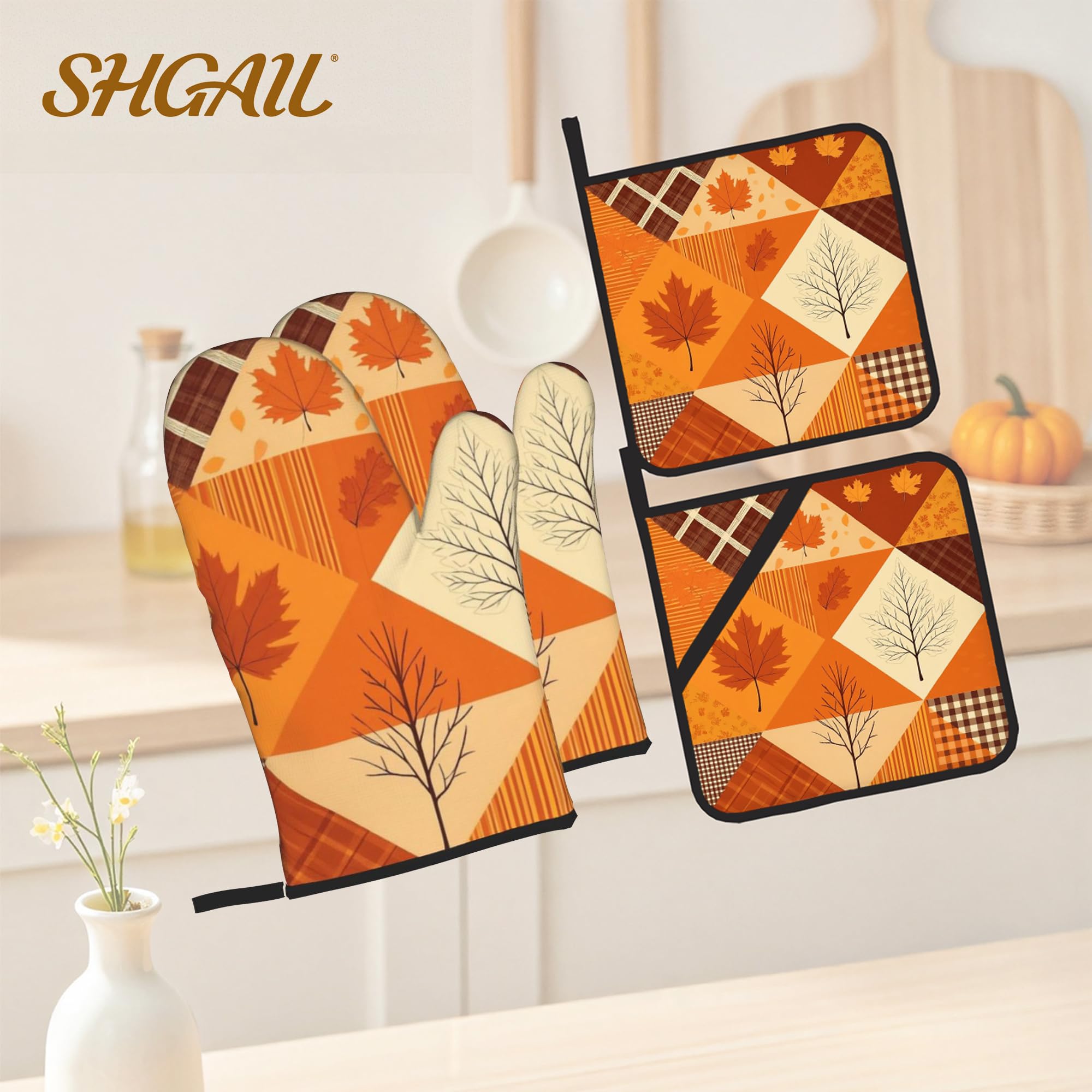 Ofenhandschuhe und Topflappen-Set, hitzebeständige Handschuhe, heiße Pads, für Küche, Kochen, Backen, Grillen, Grillen, Grillen, 4 Stück