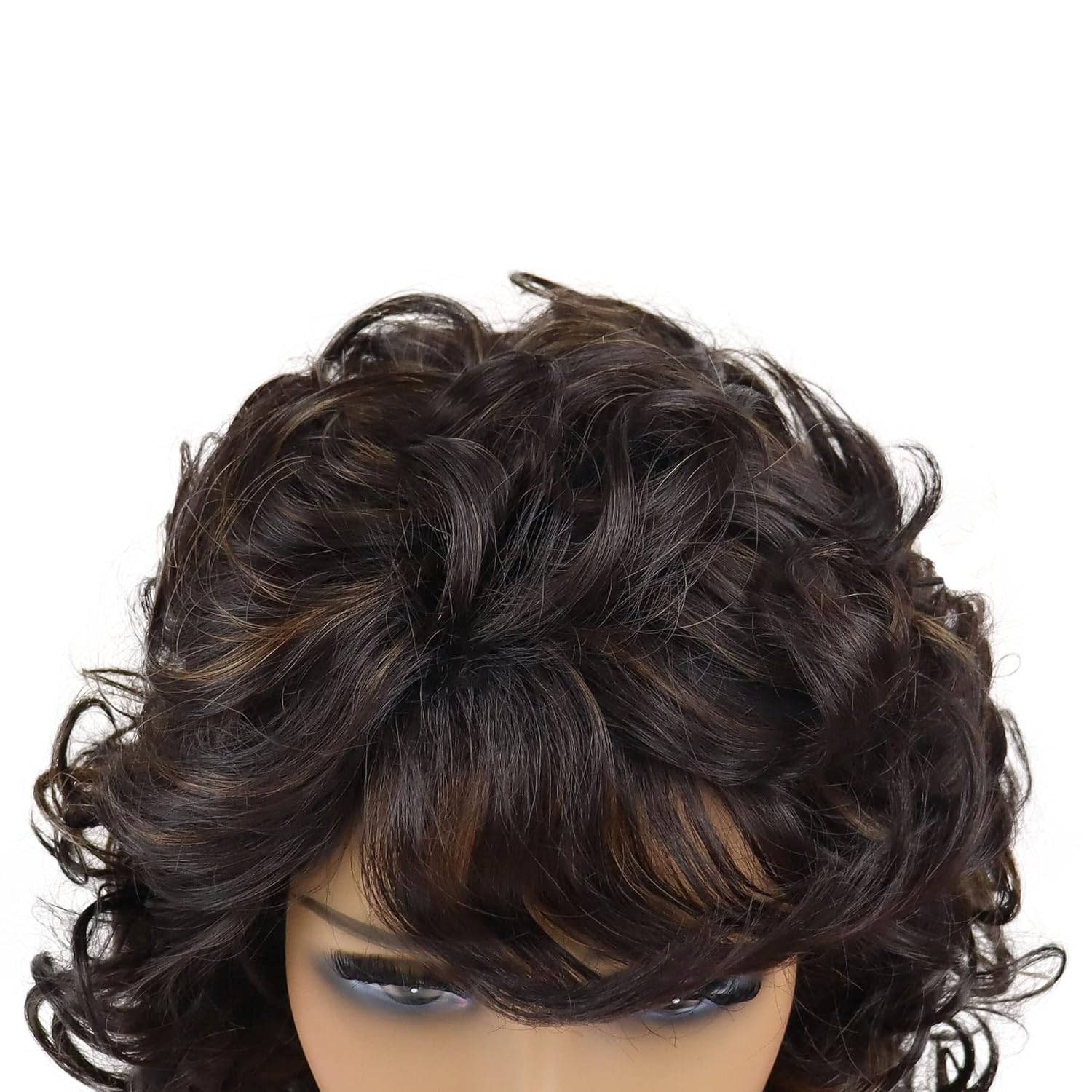 GNIMEGIL Natural 80s Wig Women Short Curly Wigs For Women Soft Mix Brown Big Curly Wig With Bangs Afro Kinky Curls High Temperature Synthetic Fiber African American Hairstyle - Image 4