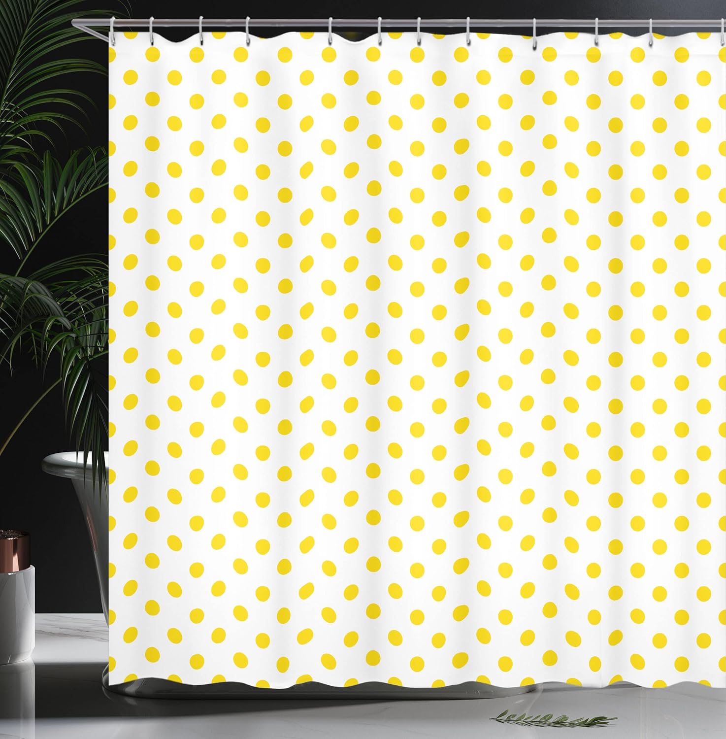 Ambesonne Yellow Shower Curtain, Picnic Like 50s 60s 70s Retro Themed Yellow Spotted White Pattern Print, Cloth Fabric Bathroom Decor Set with Hooks, 69" W x 70" L, Yellow and White