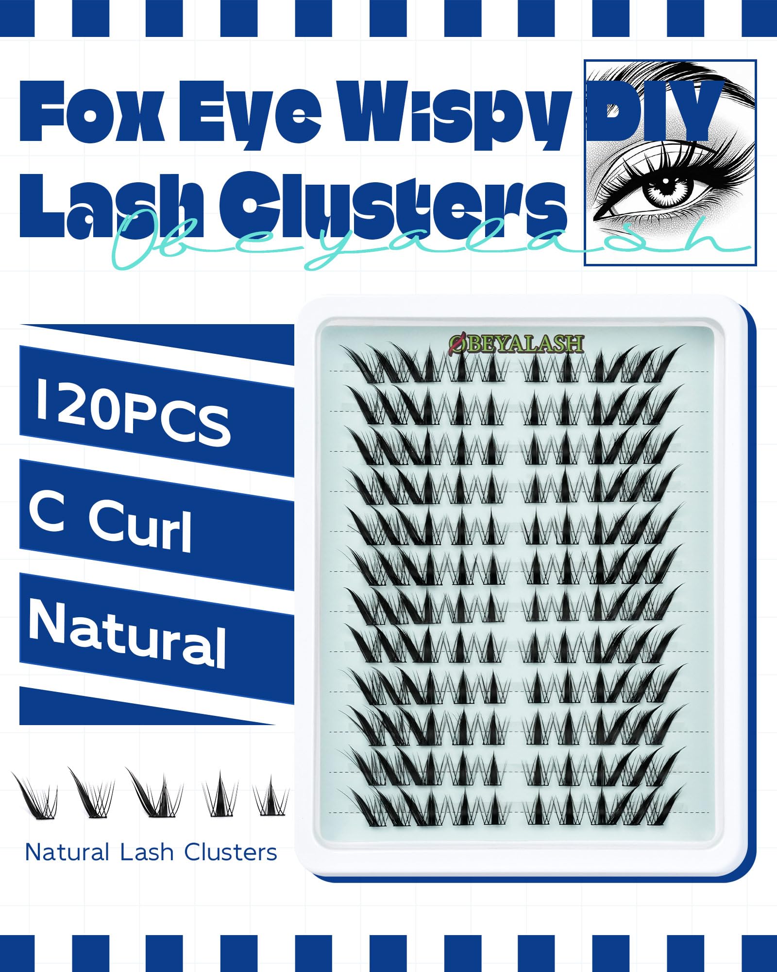 Obeyalash Sztuczne Rzęsy Fox Eye Cluster Lashes Cat Eye Individual Eyelashes 120pcs Cluster Eyelashes D Curl Diy Eyelash Extensions 6-12mm Soft and Comfortable(Zk40)