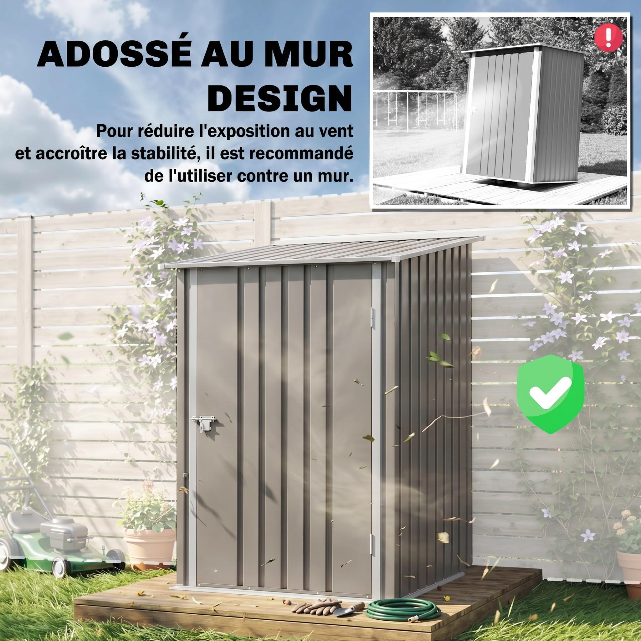 Outsunny Abri de Jardin 1m² - Remise pour Outils - cabanon Porte verrouillable - dim. 1L x 1,03l x 1,6H m - tôle d'acier ondulée Marron et Blanc
