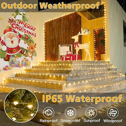 Miniatura 6 de Tira de luces solares de Navidad, 200 pies, 600 luces LED, 8 modos de decoración de Navidad al aire libre, luces solares de Navidad impermeables