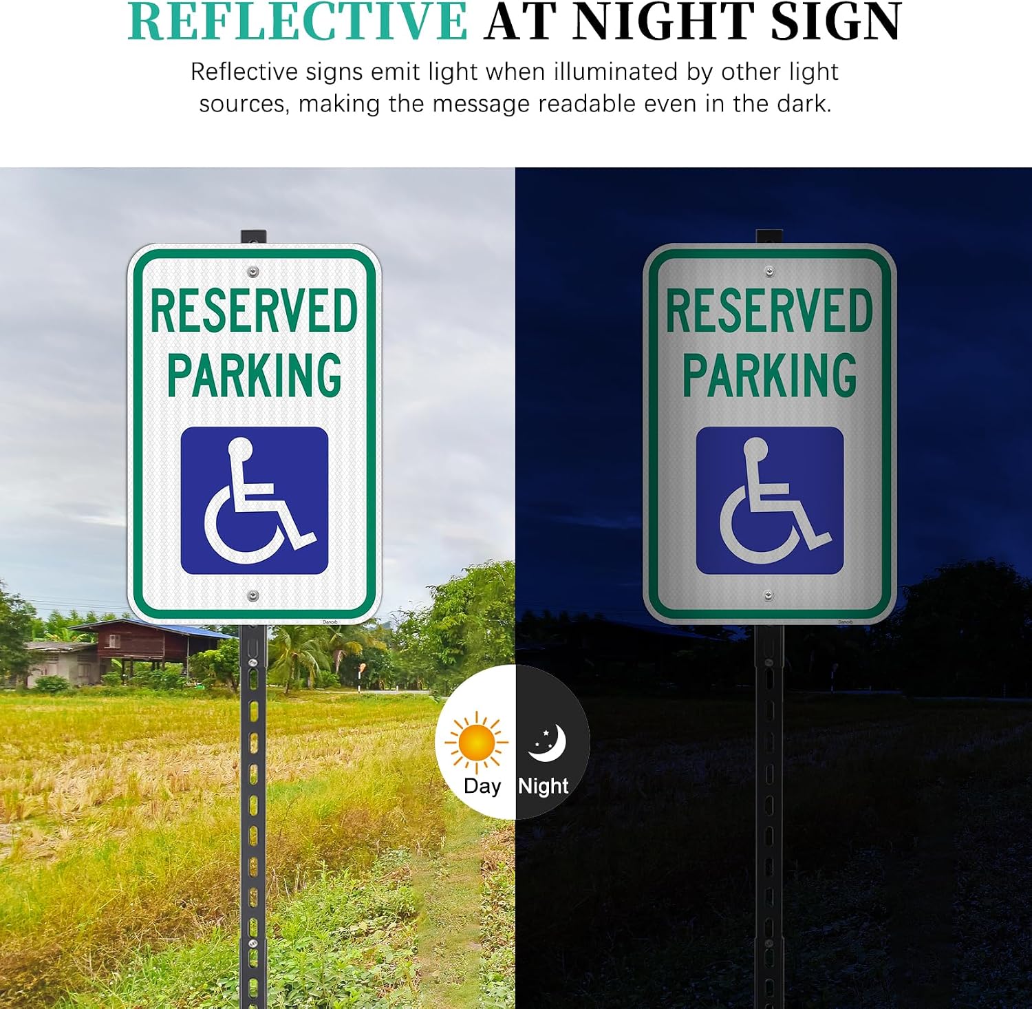 2 Pack Handicap Parking Sign with 6Ft Stake, 18 x 12 Inch Engineer Grade Reflective Aluminum, Handicapped Sign, Weather Resistant, Waterproof, Durable Ink (Blue and Green)