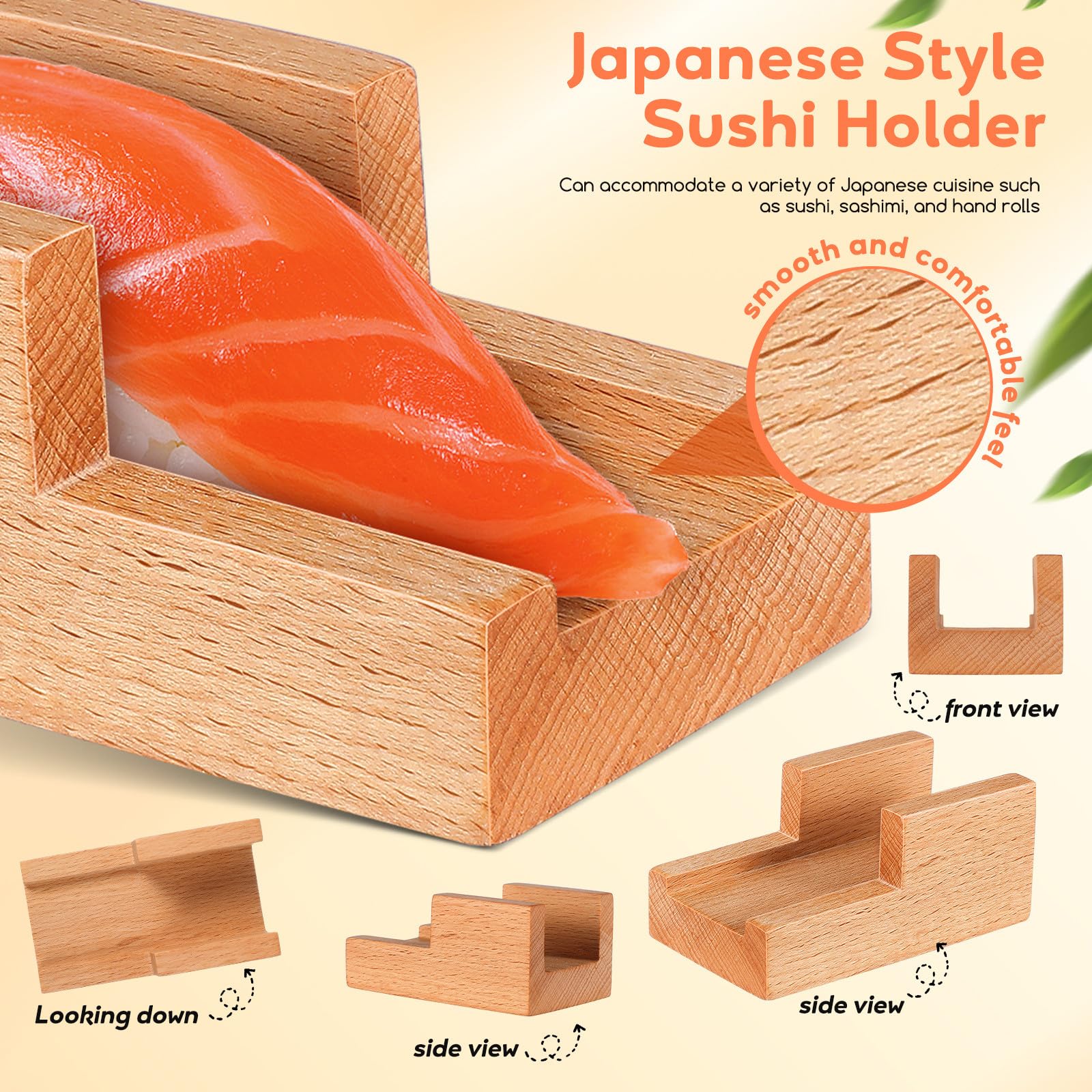 Gatuida Lot de 5 Supports à Sushis en Bois, à Fentes Plates, Style Japonais, pour La Maison, Les Restaurants Et Les Fêtes. Plateau de Service, Assiette à Sashimi, Présentoir à Aliments.