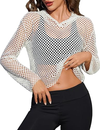 Avidlove Women's Fishnet Top Hoodie Long Sleeve Mesh Shirt Pullover