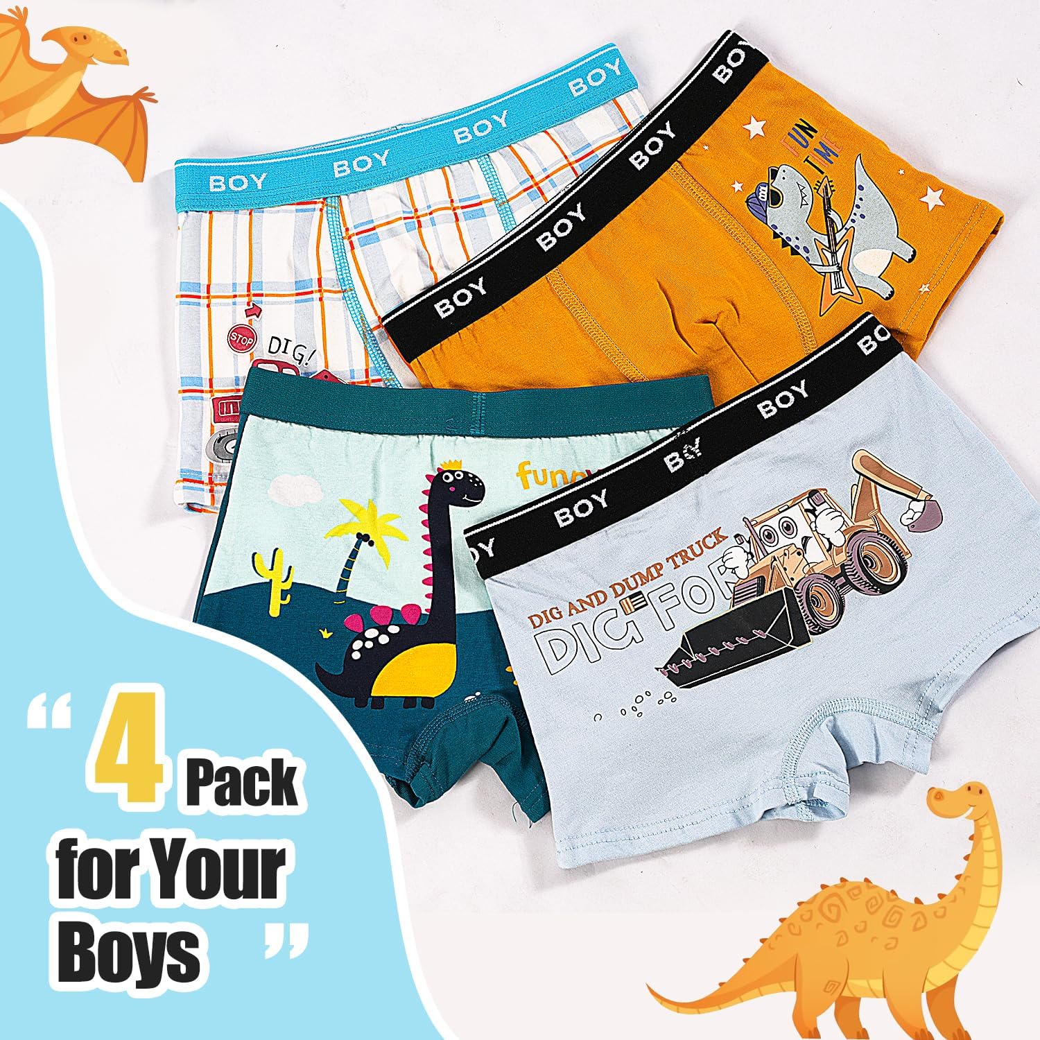 Boys Underwear 4 Pack, Kids Boxer Briefs 2-12 Years Soft Breathable Toddler Little Boys Boxer Shorts Dinosaur Space - Image 6