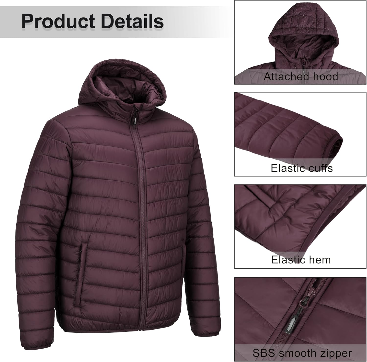 Outdoor Ventures Men's Lightweight Packable Hooded Puffer Jacket Insulated Winter Coat for Snow Ski Traveling - Image 5