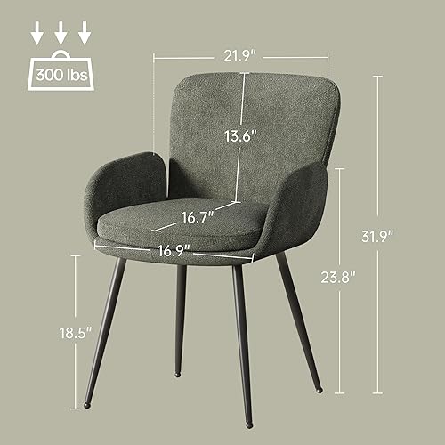 Miniatura 2 de VKNOW Juego de 2 sillas de comedor modernas, sillas de comedor tapizadas con reposabrazos, sillas de cocina con respaldo ergonómico curvado para