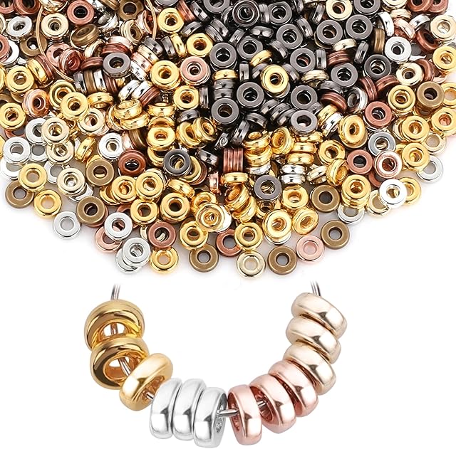 800 Pieces 6mm Flat Round Spacer Beads 8 Types Metallic Flat Disc Spacer Loose Beads,CCB Spacer Beads for DIY Bracelet Necklace Craft (Black,Silver,Gold)