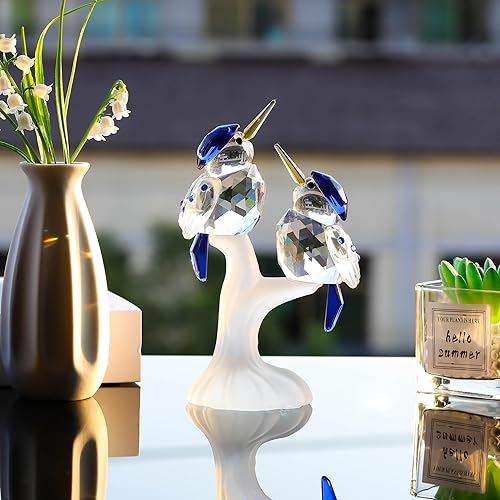 Miniatura 2 de Qianwei Figura coleccionable de martín pescador de cristal azul, figura de pájaro hecha a mano, figuras coleccionables de animales de cristal,
