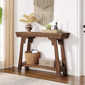 Tribesigns 41.3" Farmhouse Console Table, Small Entryway Table with 2-Tier Storage, Narrow Wooden Sofa Table Behind Couch for Living Room, Foyer, Hallway, Rustic Brown